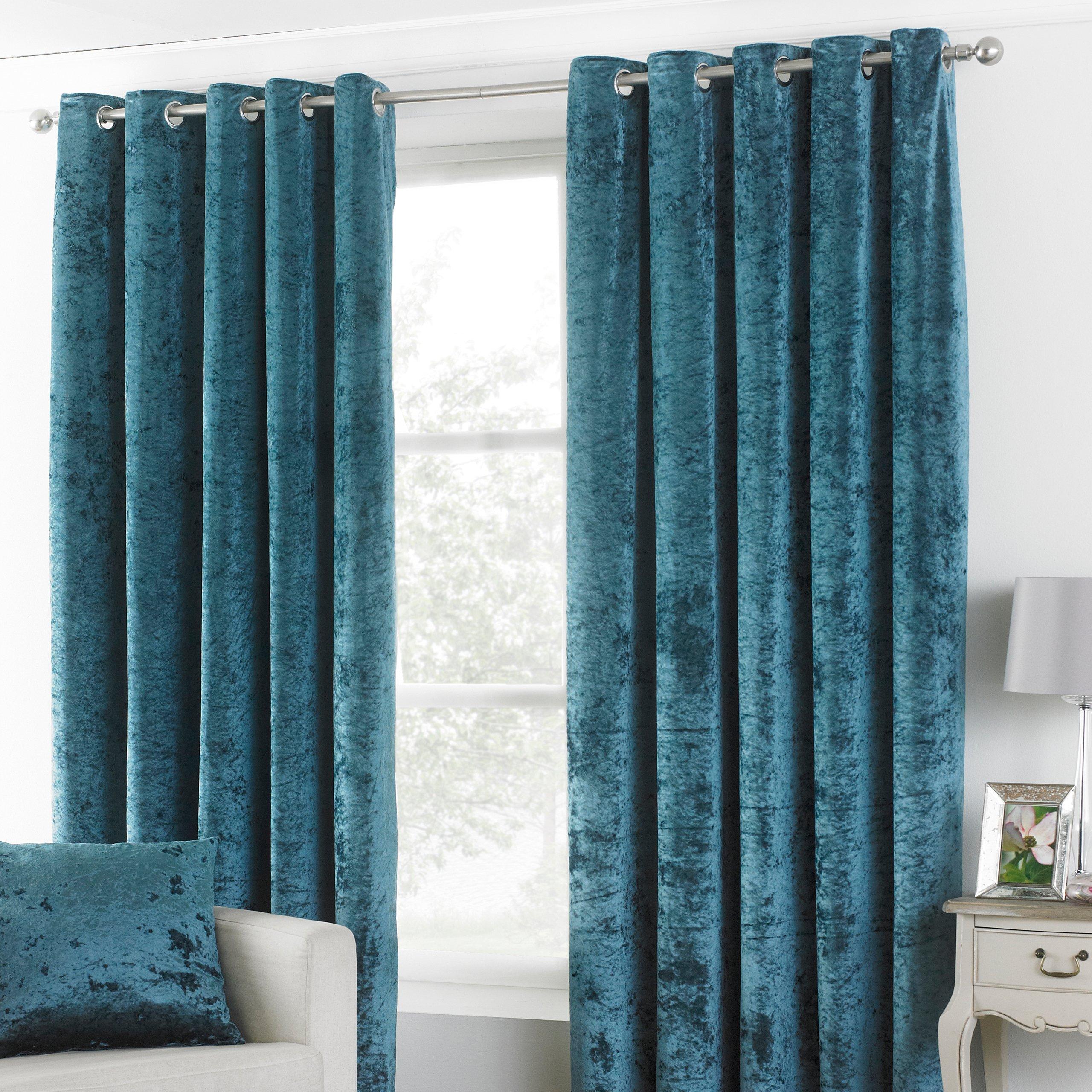 Paoletti  Verona Crushed Velvet Eyelet Curtains - Teal - 229 x 137c