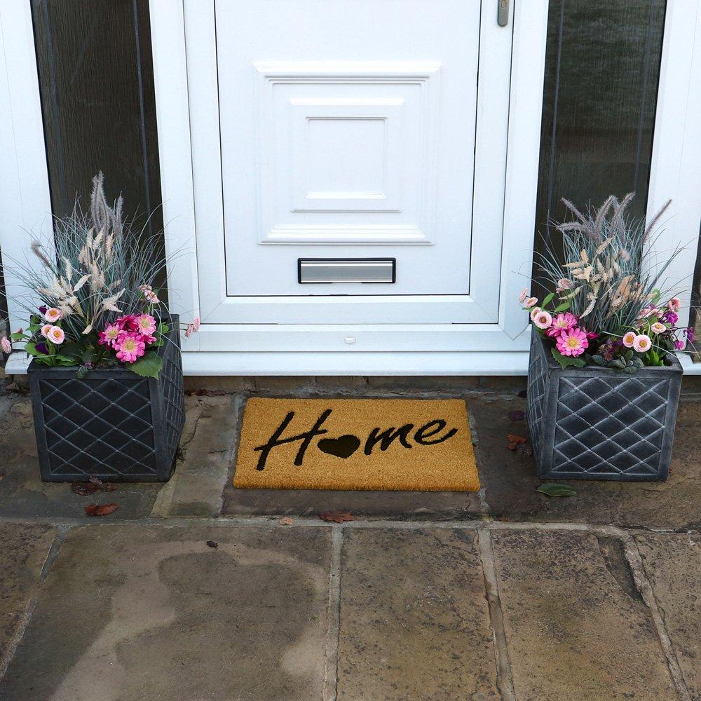 Black - JVL - Home Embossed Rubber Coir Doormat with PVC Backing - 7