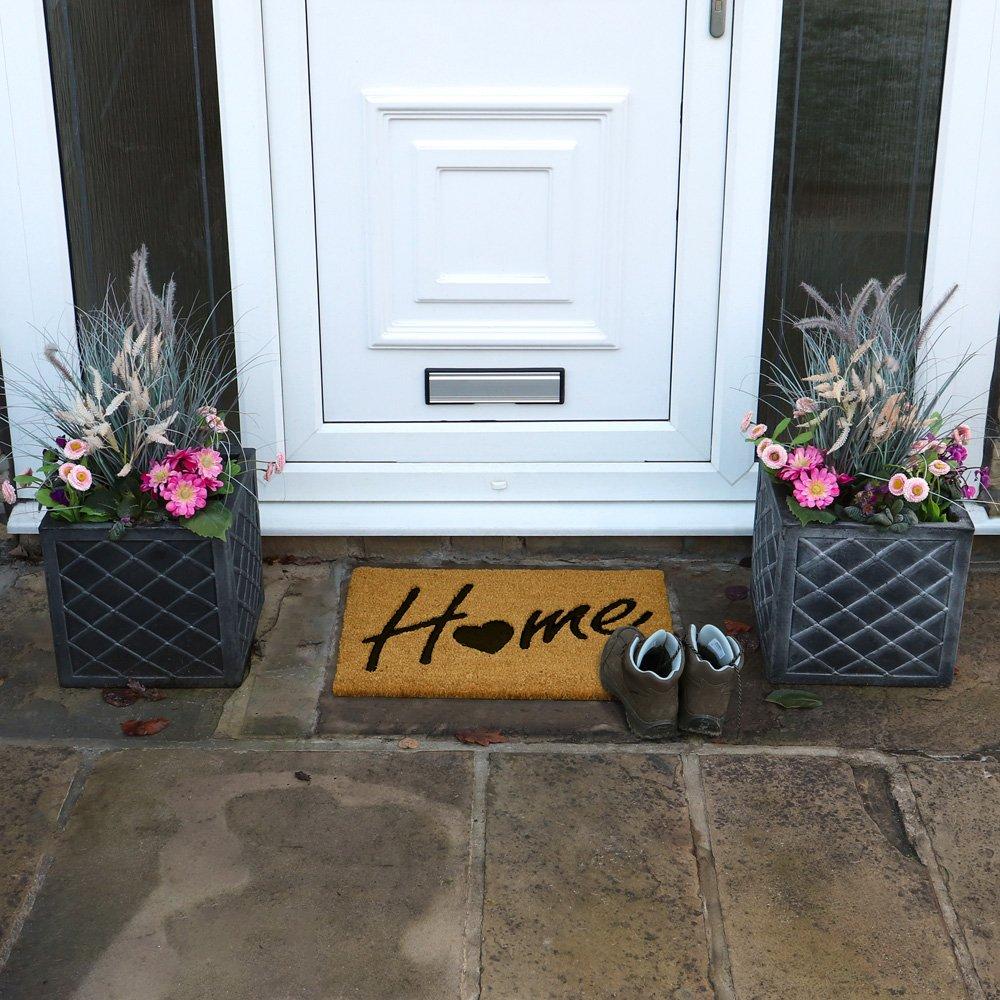 Black - JVL - Home Embossed Rubber Coir Doormat with PVC Backing - 8