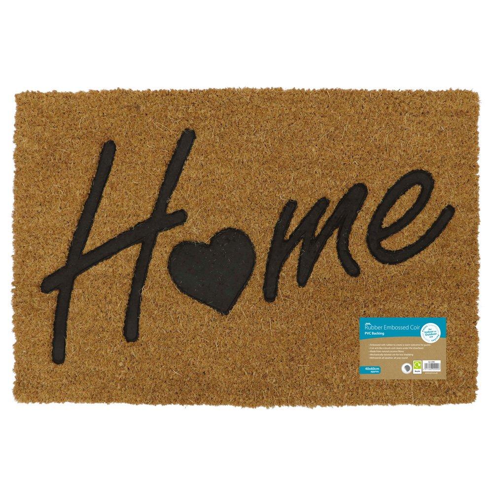 Black - JVL - Home Embossed Rubber Coir Doormat with PVC Backing - 9