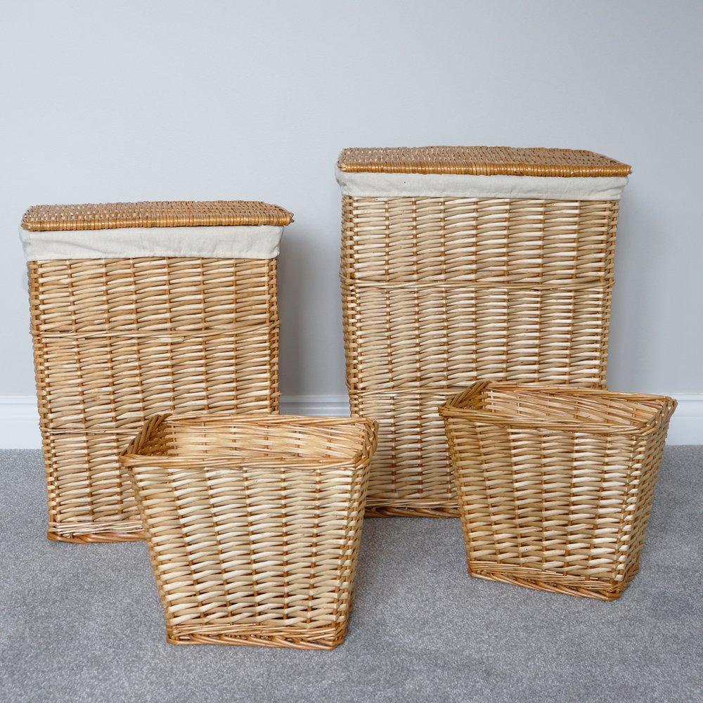 Beige - JVL - Acacia Set of 4 Rectangular Willow Baskets - 12