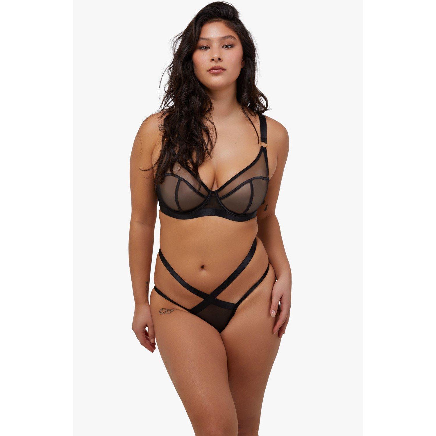 Black - Playful Promises - Regent Black Mesh Cross Over Brazillian Brief - 3