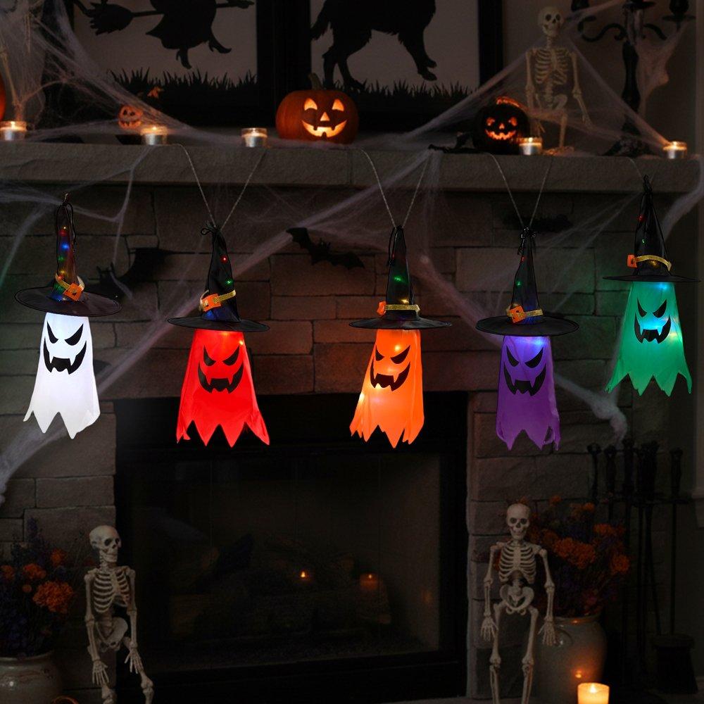 Multi - LIFE IDEAS - 5Pcs Halloween Ghost Witch Hats with LED Lights - 1