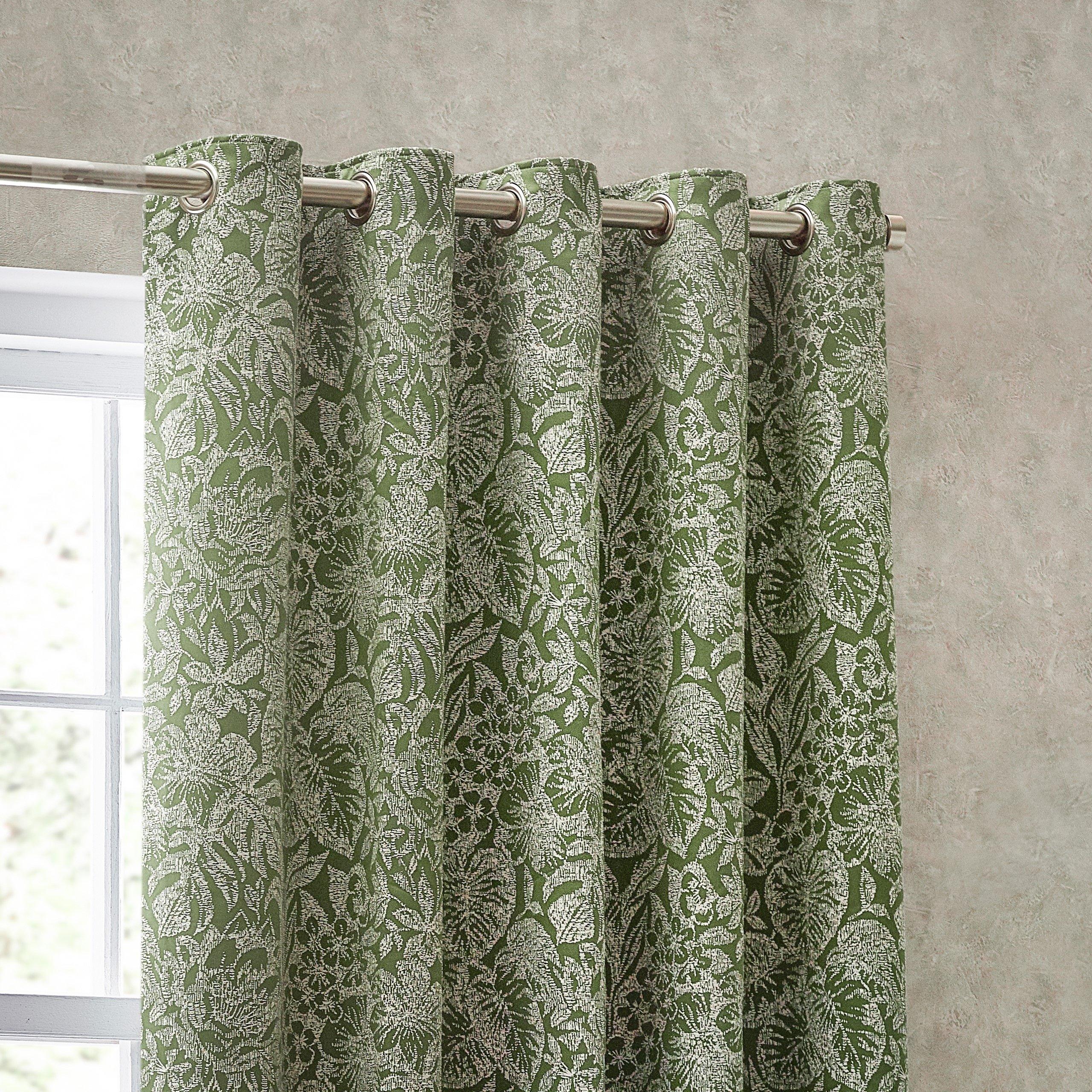Wylder  Bali Botanical Jacquard Eyelet Curtains - Olive - 117 x 137c