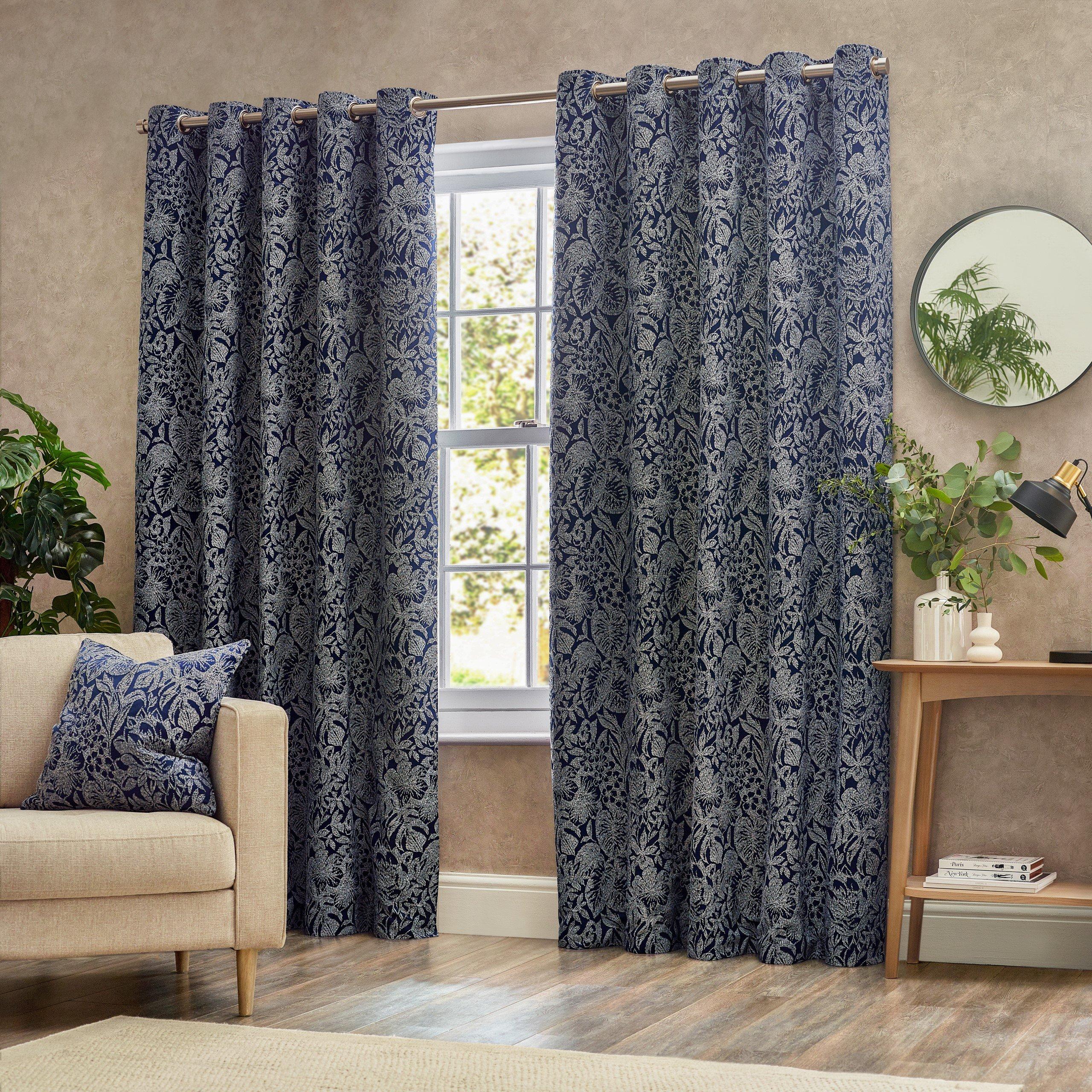 Wylder  Bali Botanical Jacquard Eyelet Curtains - Midnight - 168 x 137c