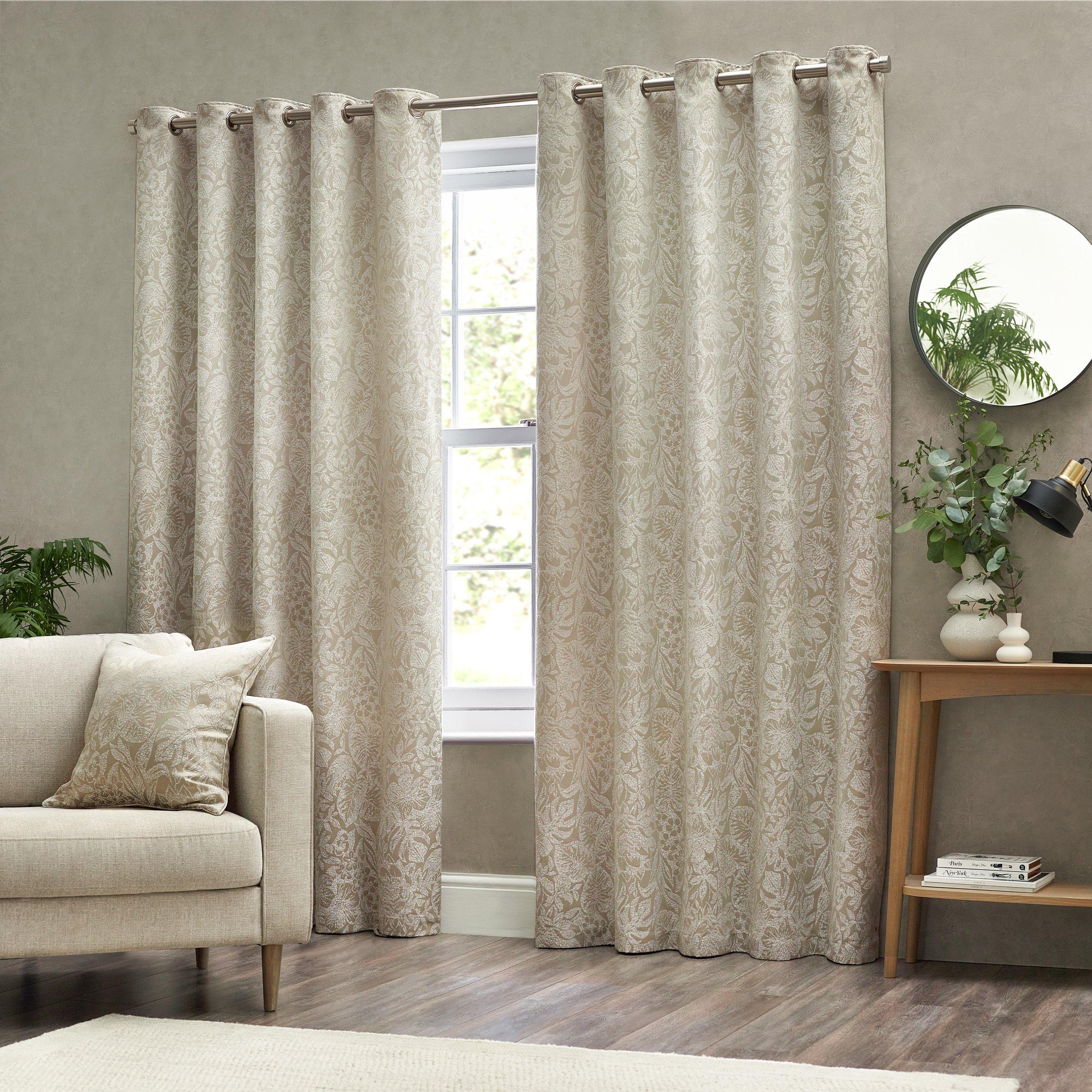 Wylder  Bali Botanical Jacquard Eyelet Curtains - Natural - 117 x 137c