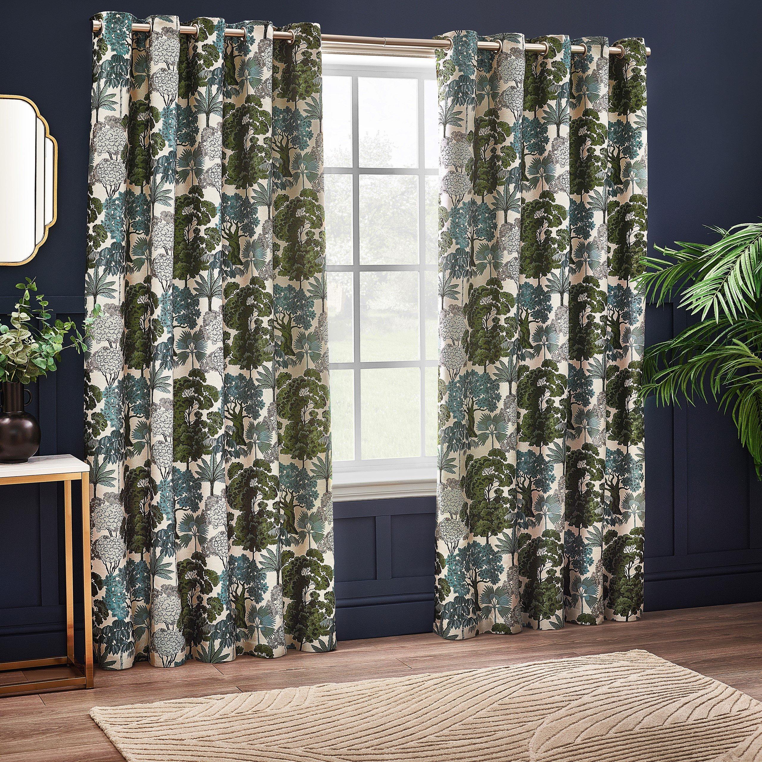 Green - Wylder - Woodlands Floral Jacquard  Eyelet Curtains - 2