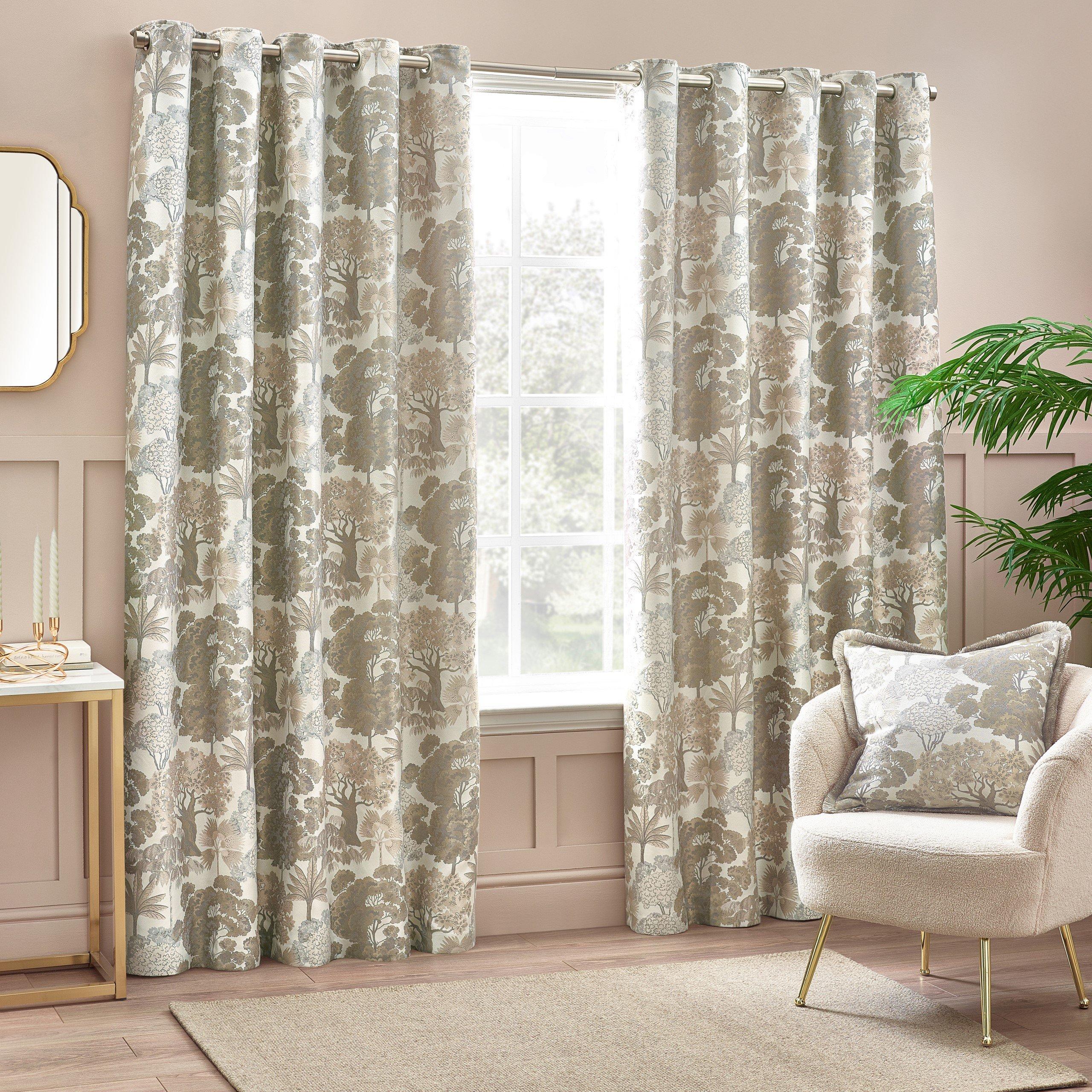 Wylder  Woodlands Floral Jacquard Eyelet Curtains - Natural - 168 x 137c