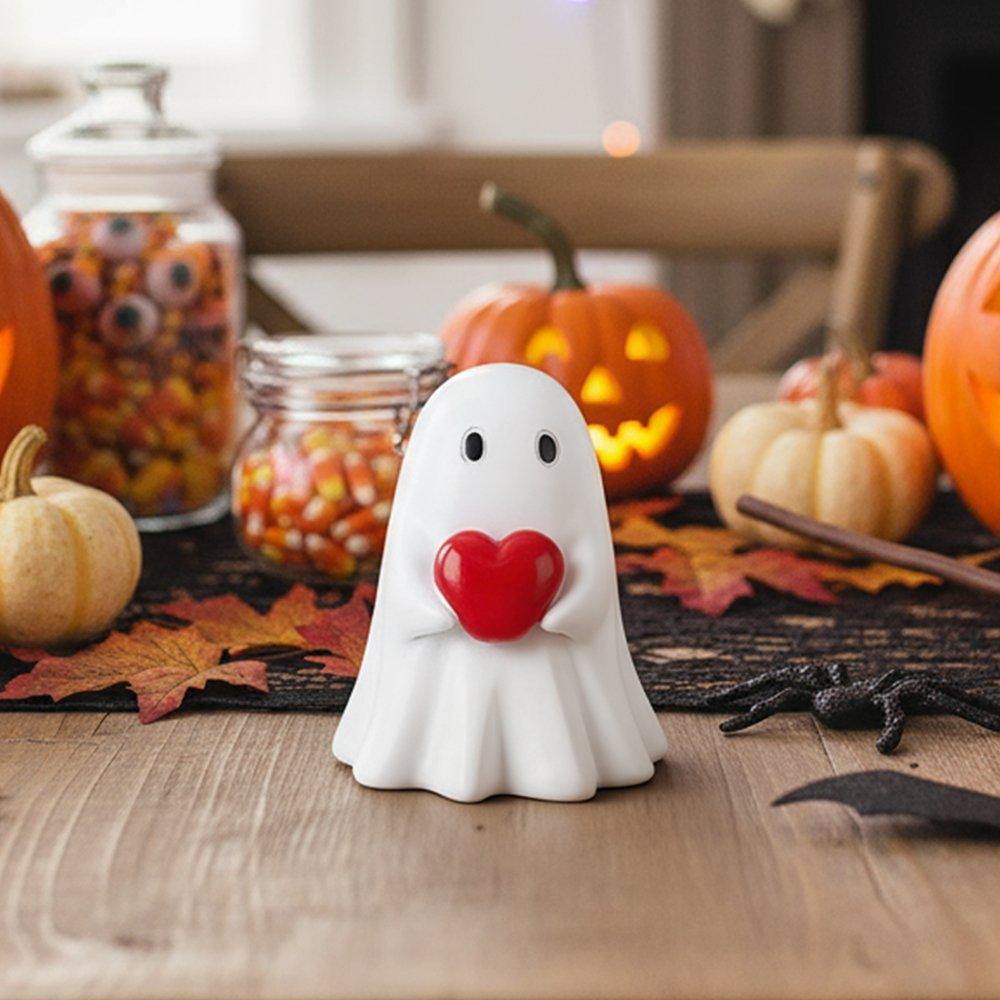 White/Red - LIFE IDEAS - Halloween Ghost Holding Heart Statue Ornament - 1