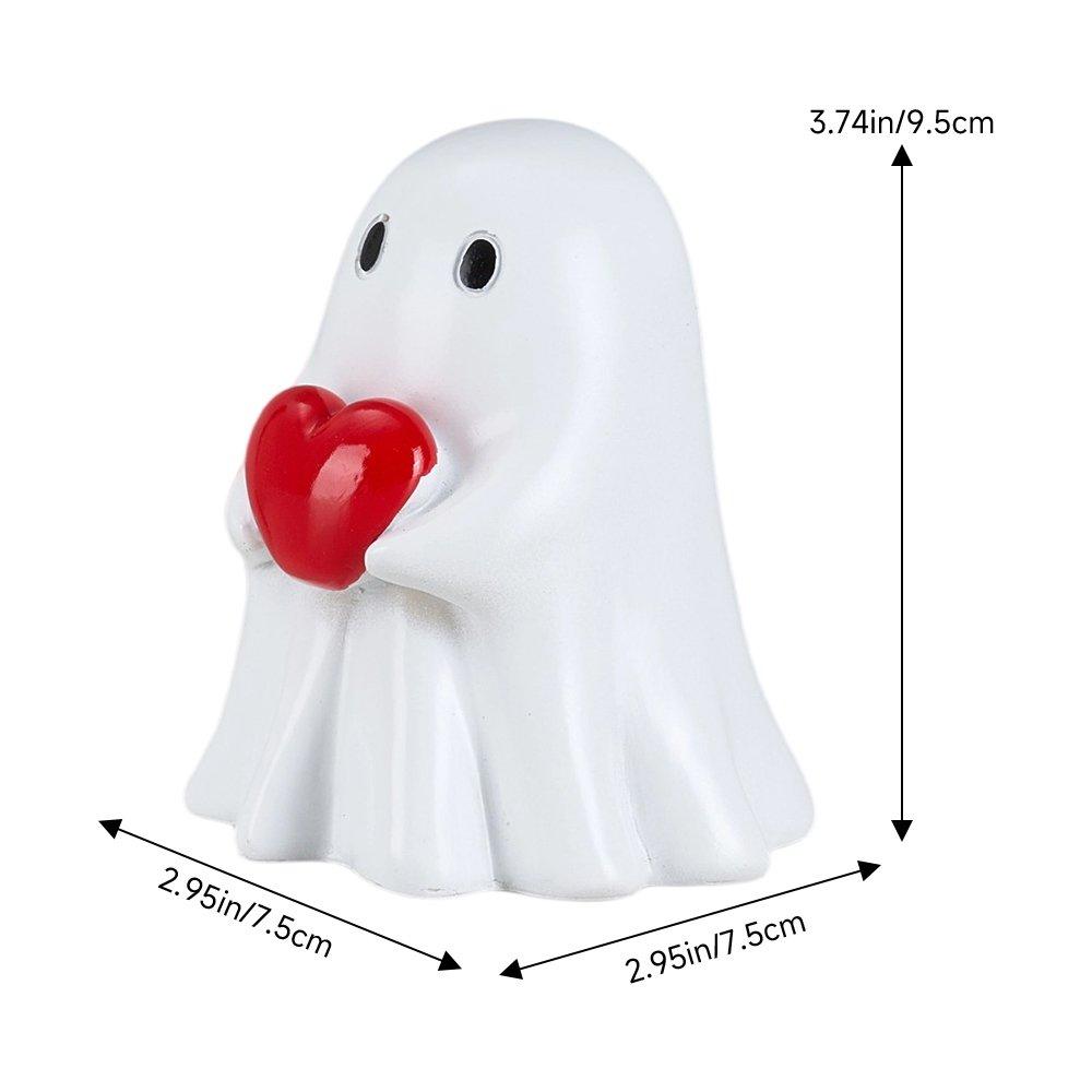 White/Red - LIFE IDEAS - Halloween Ghost Holding Heart Statue Ornament - 2