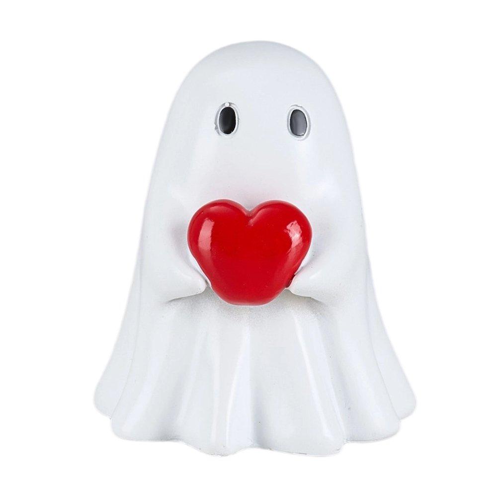 White/Red - LIFE IDEAS - Halloween Ghost Holding Heart Statue Ornament - 3
