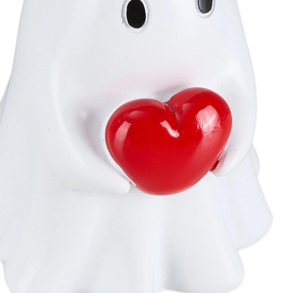 White/Red - LIFE IDEAS - Halloween Ghost Holding Heart Statue Ornament - 7