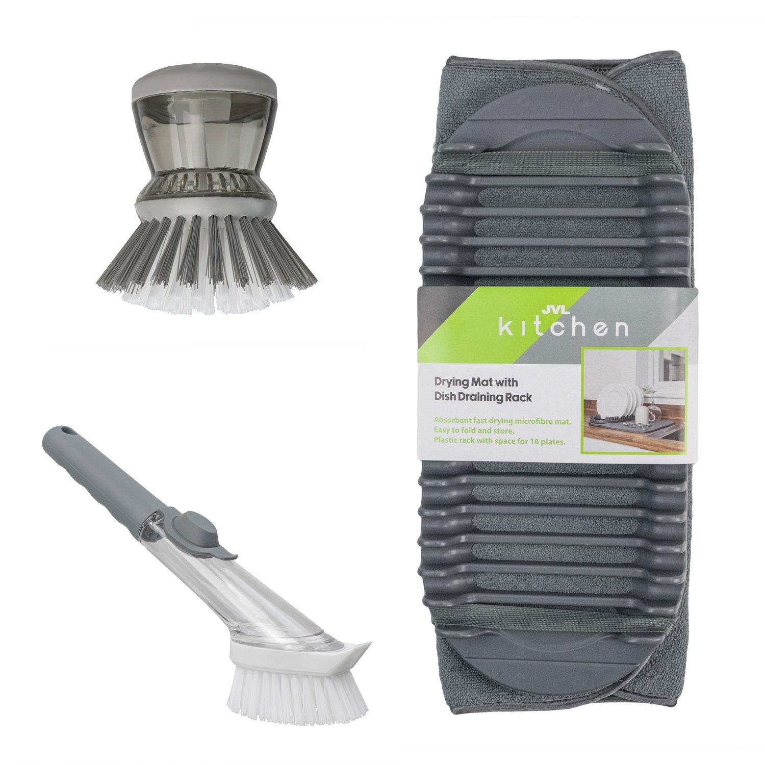 Grey - JVL - JVL Sesha Dish Drying Mat with Rack Bundle - 1