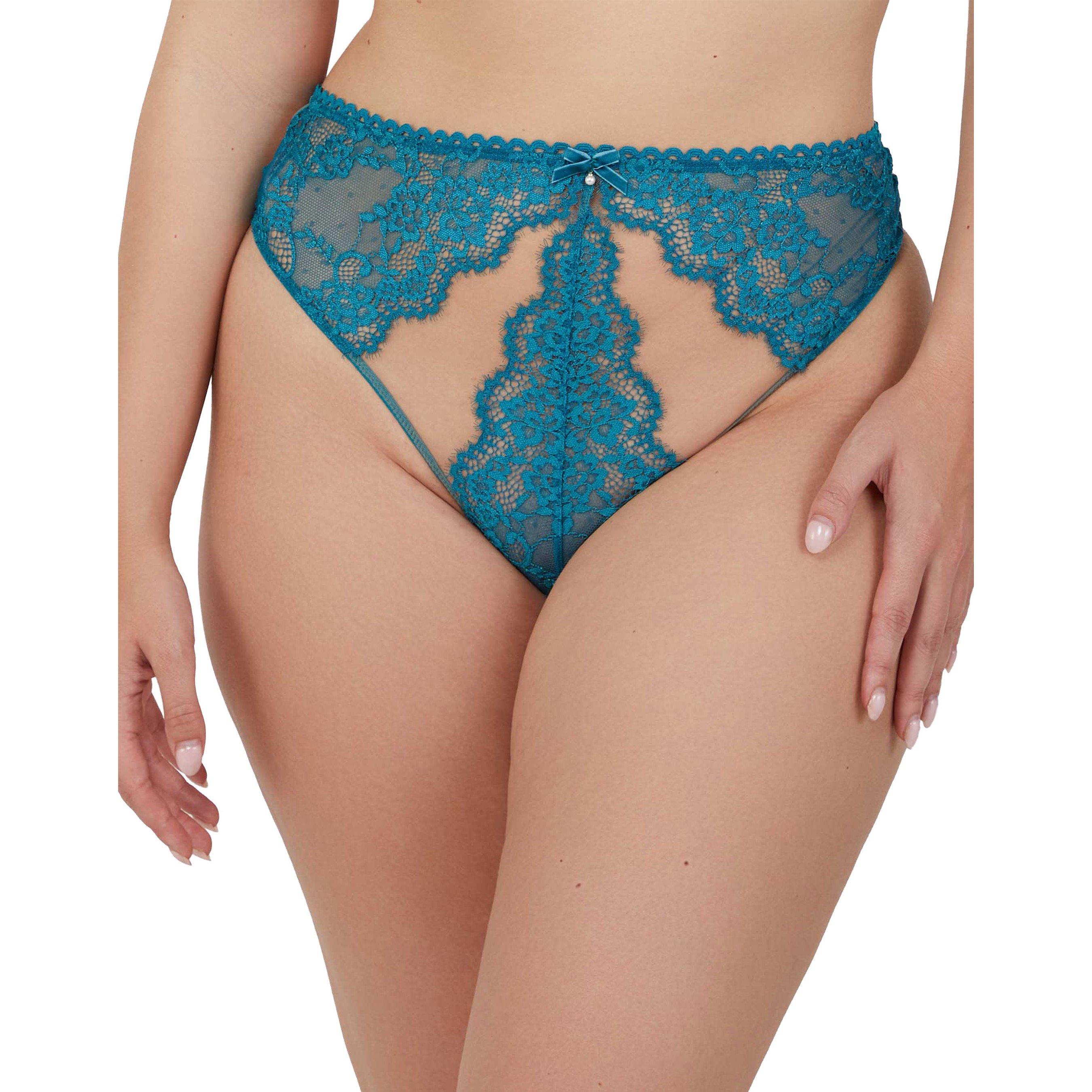 Teal - Playful Promises - Phoebe Teal Eyelash Lace High Waist Thong - 1