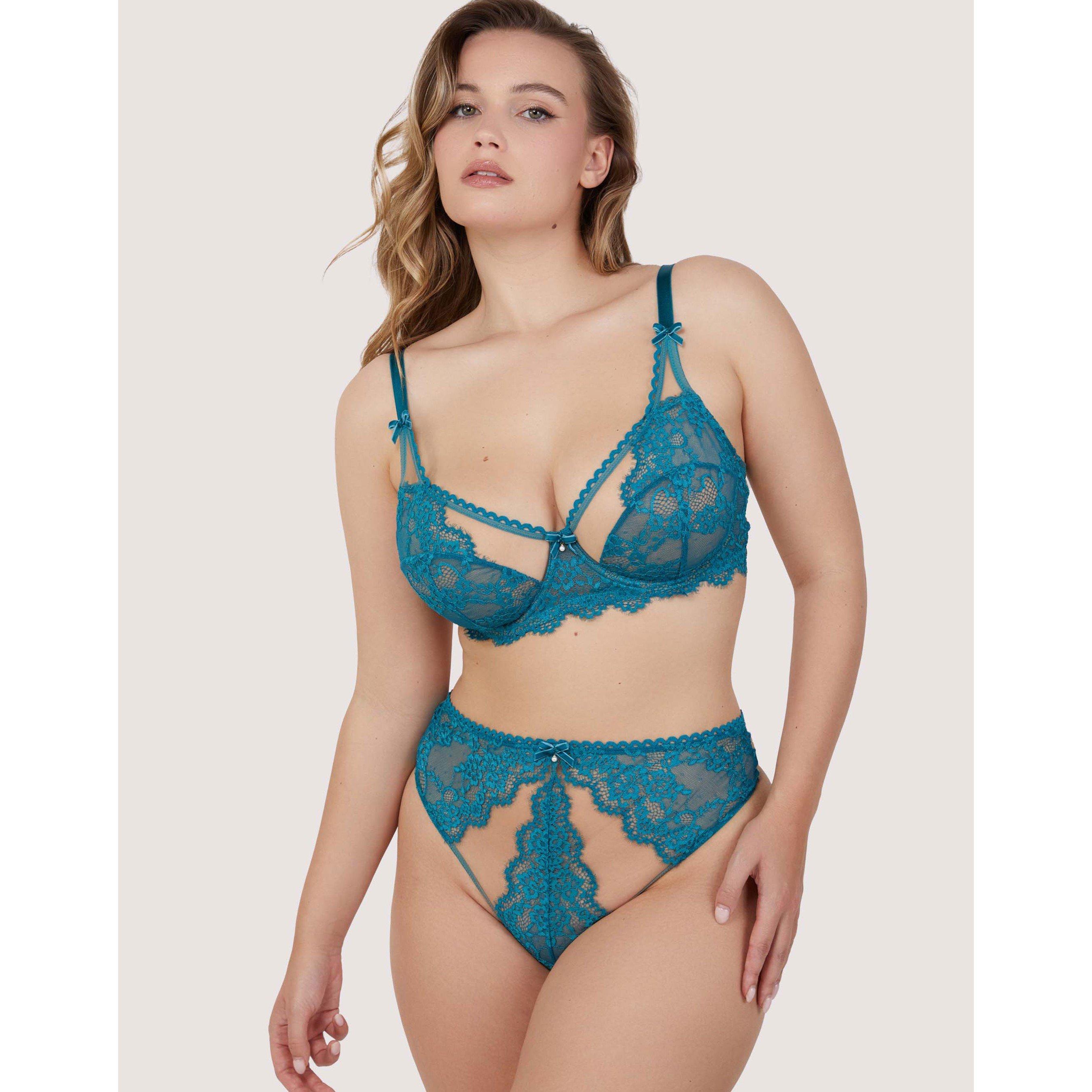 Teal - Playful Promises - Phoebe Teal Eyelash Lace High Waist Thong - 3