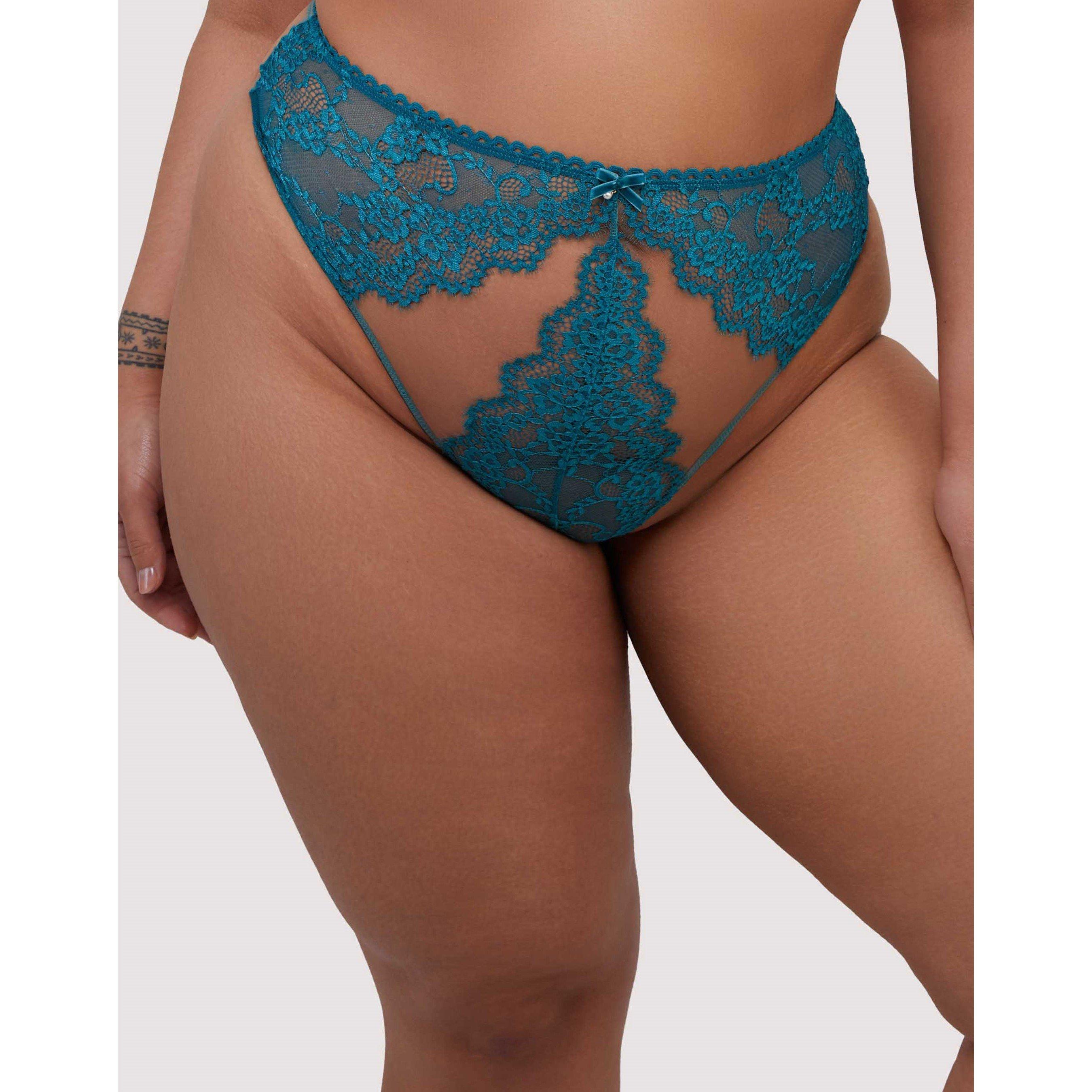 Teal - Playful Promises - Phoebe Teal Eyelash Lace High Waist Thong - 4