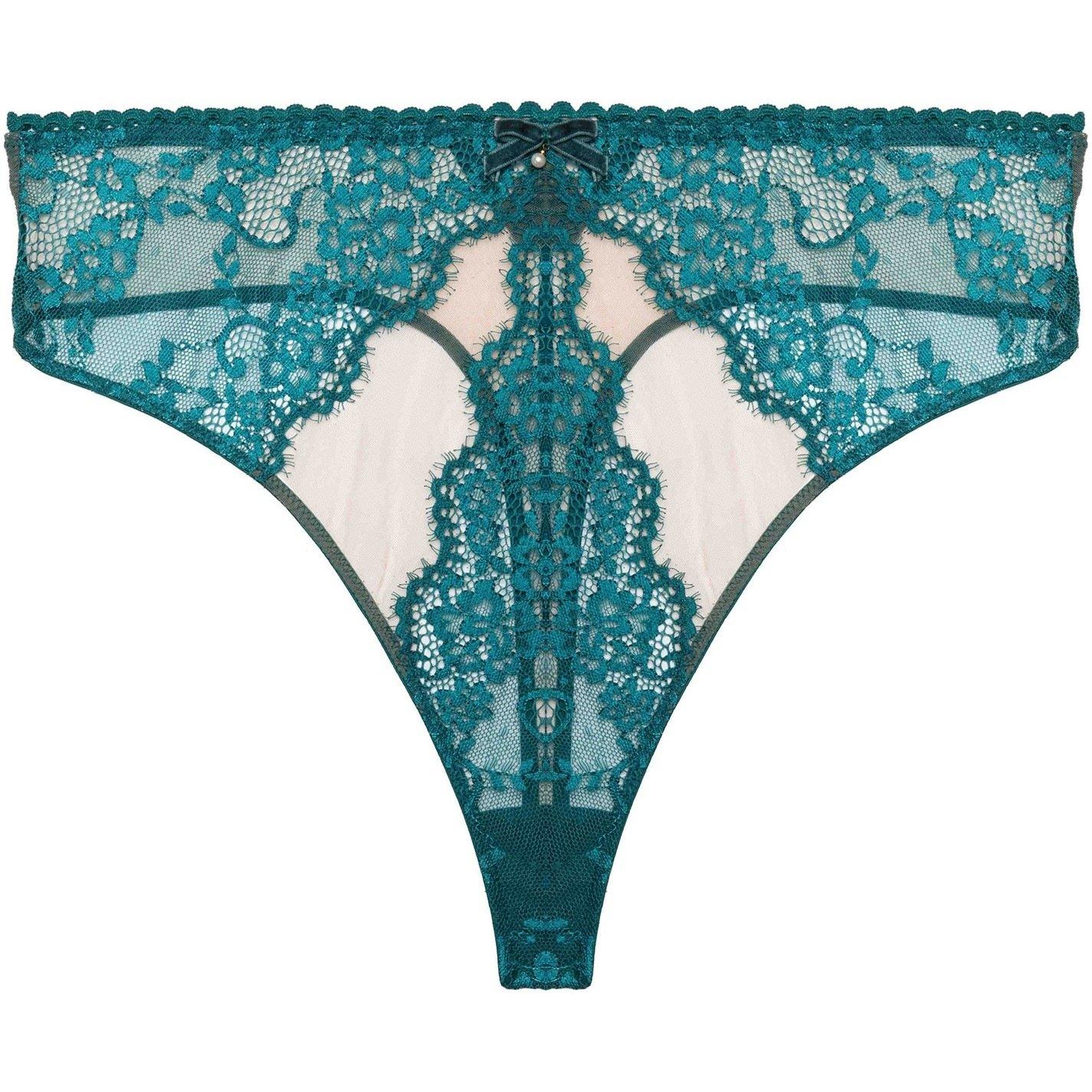 Teal - Playful Promises - Phoebe Teal Eyelash Lace High Waist Thong - 10