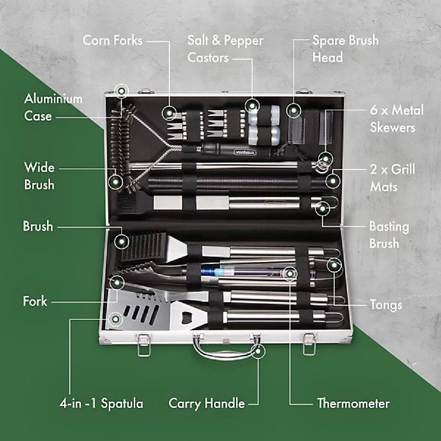 Silver - VonHaus - VonHaus BBQ Tool Set with Case 25Pcs - 2