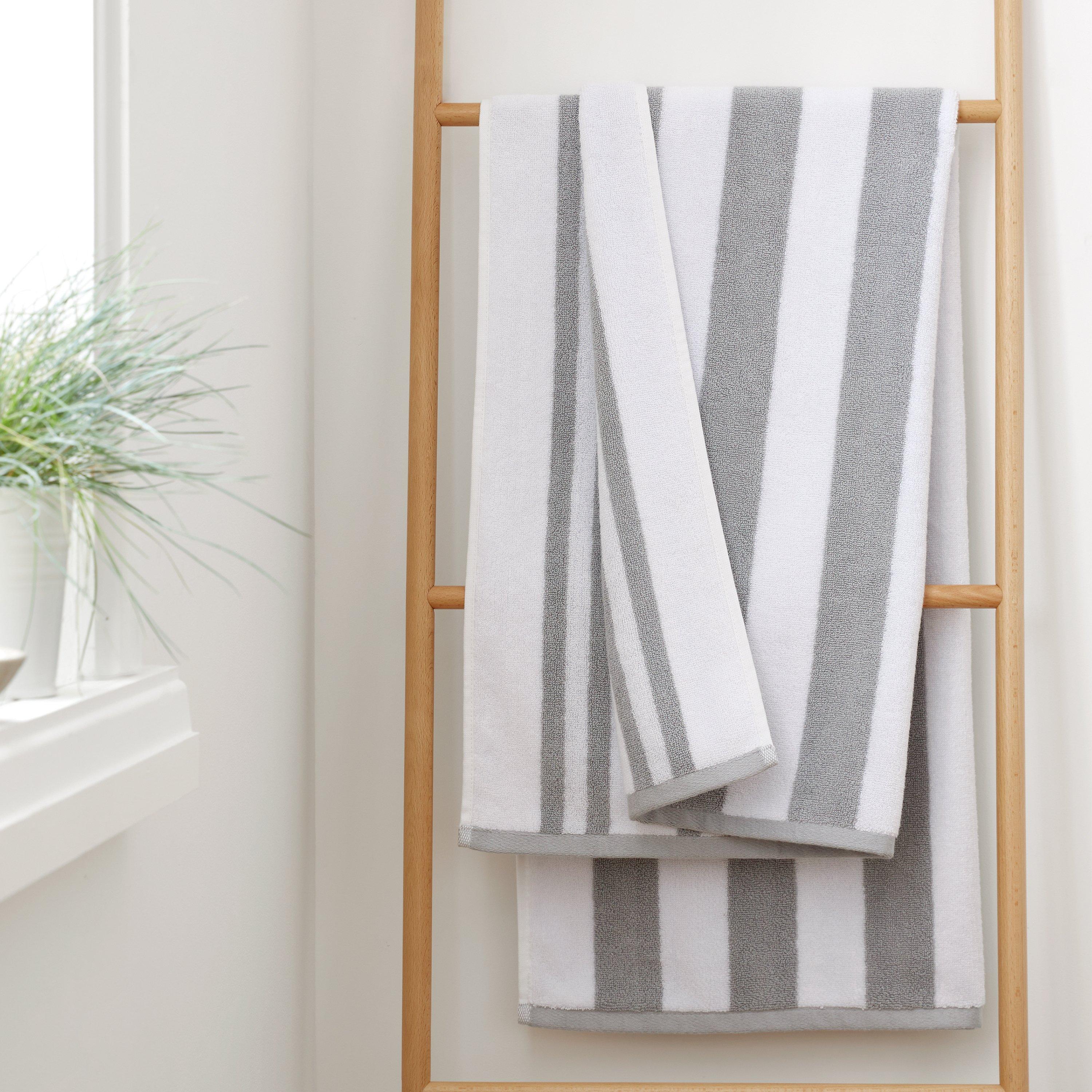 Bianca  Grey Reversible Stripe Cotton Towel - Bath Towel