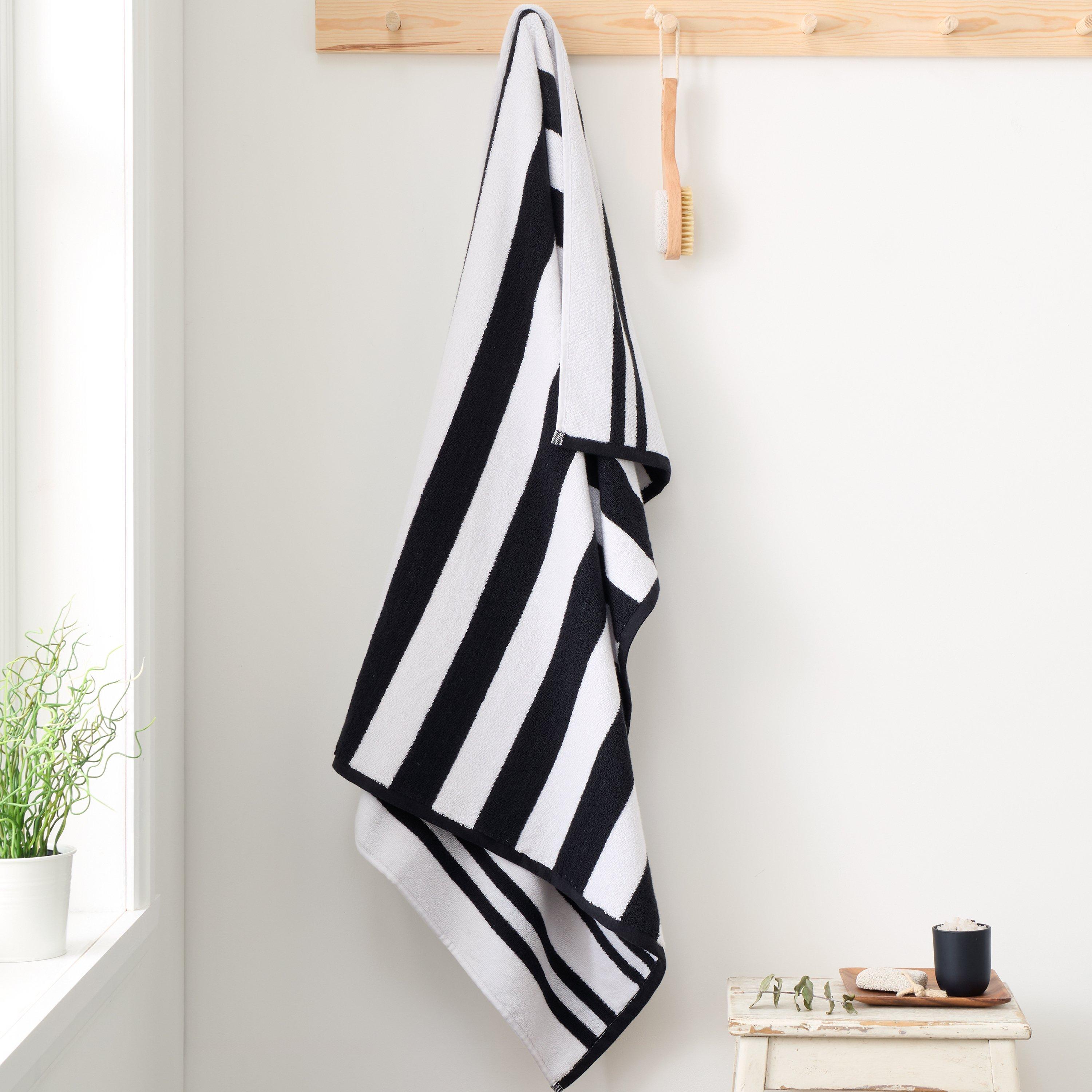 Bianca  Reversible Stripe Cotton Towel - Black - Bath Sheet