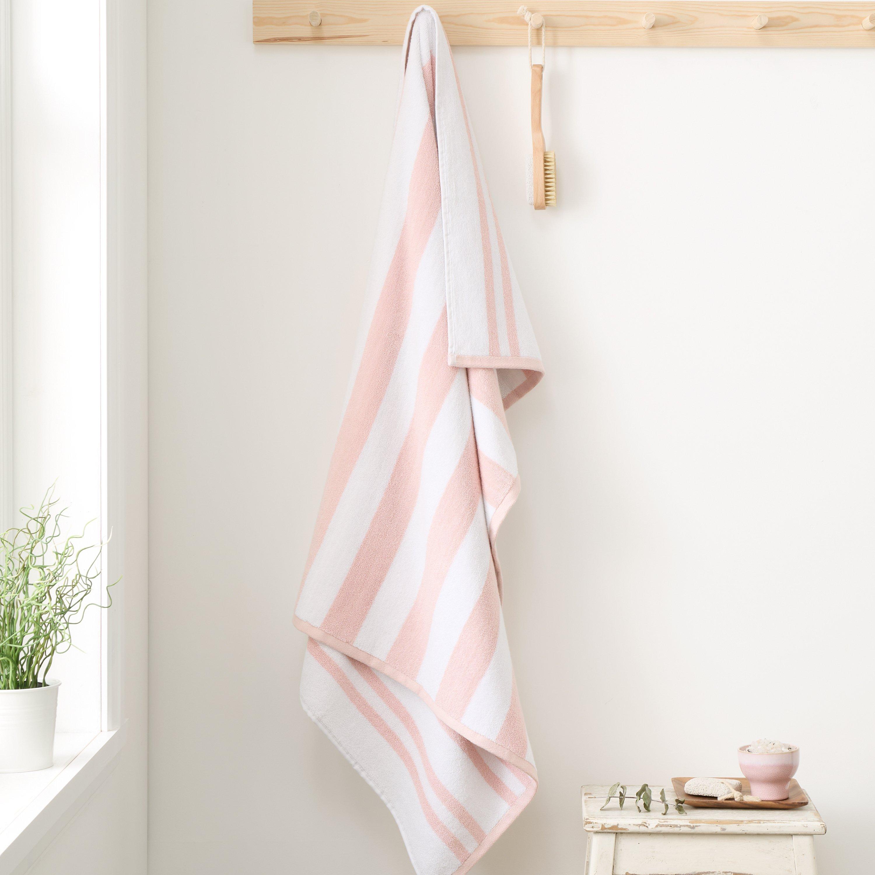 Bianca  Reversible Stripe Cotton Towel - Blush Pink - Bath Towel