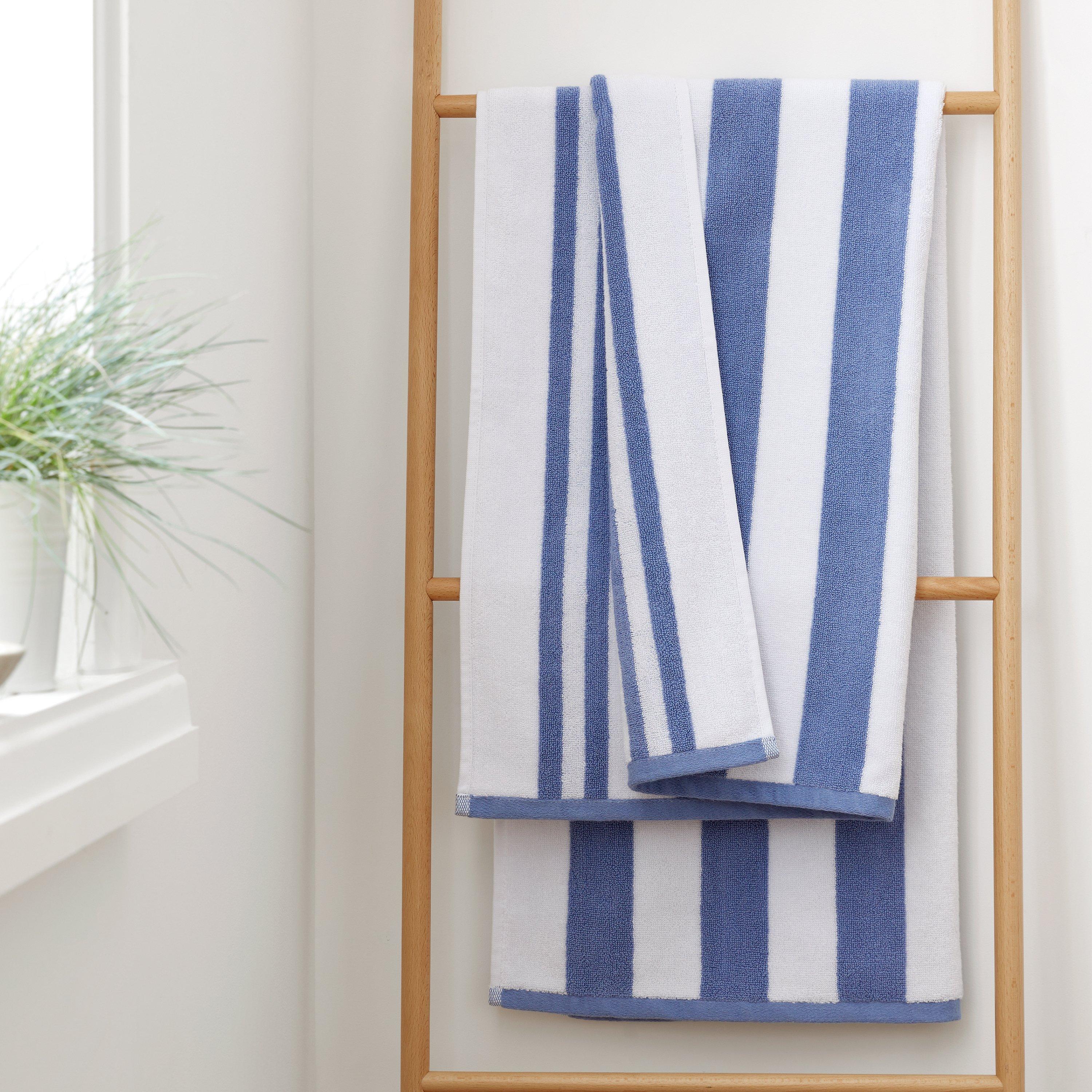 Bianca  Reversible Stripe Cotton Towel - Blue - Bath Sheet