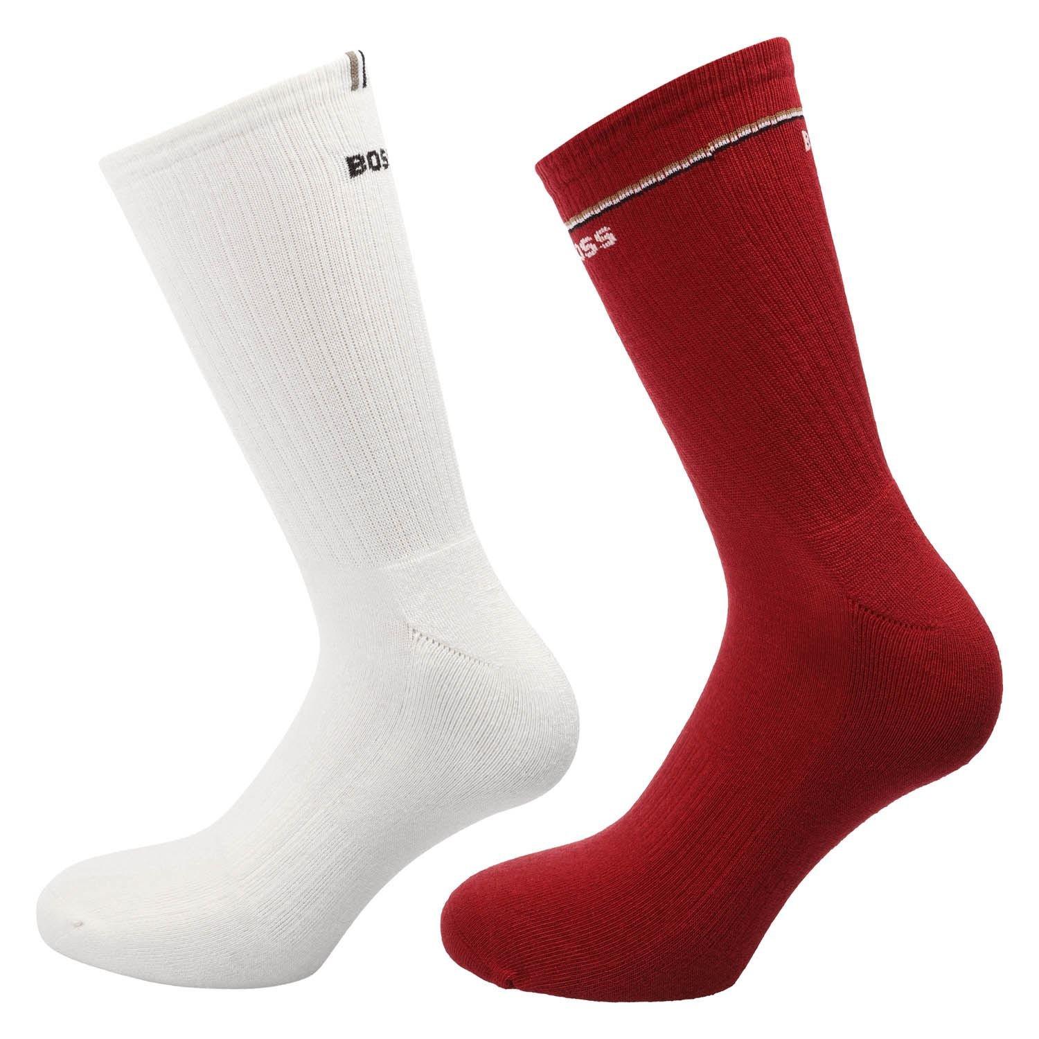 Red - Boss - 2 Pack of Quarter Length Socks with Logo Details - 1