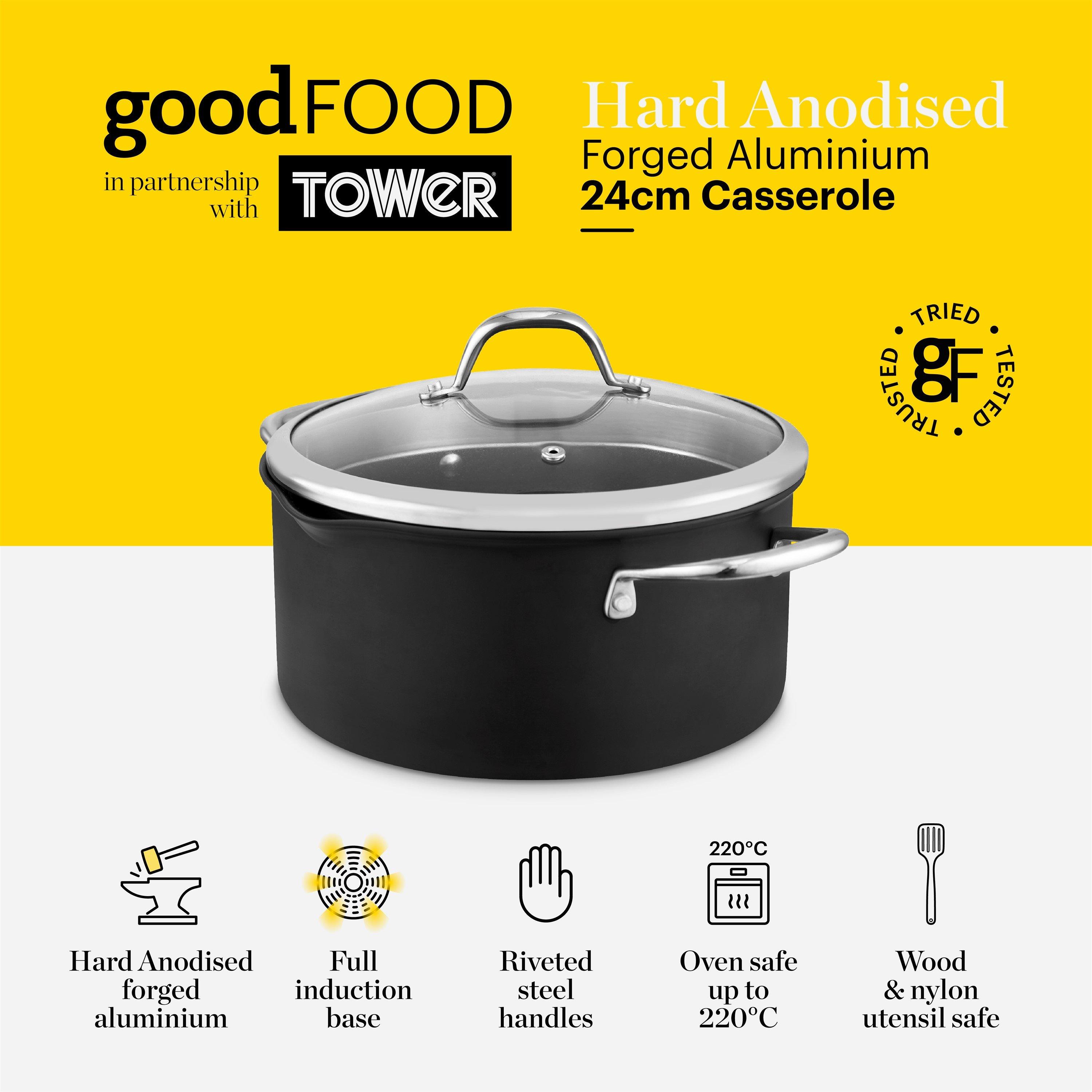 Grey - Good Food - Hard Anodized 24cm Casserole with Lid - 2