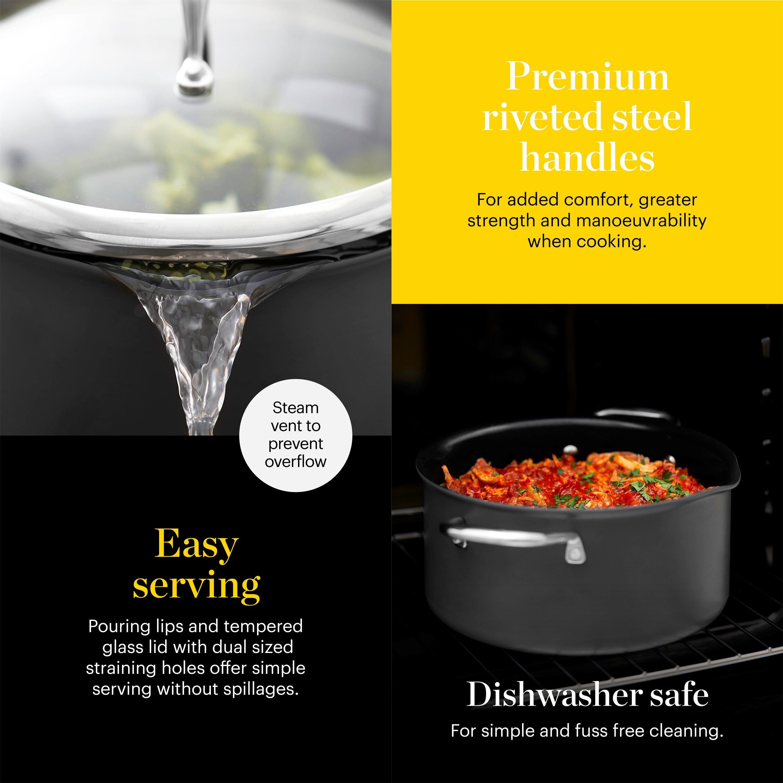 Grey - Good Food - Hard Anodized 24cm Casserole with Lid - 5