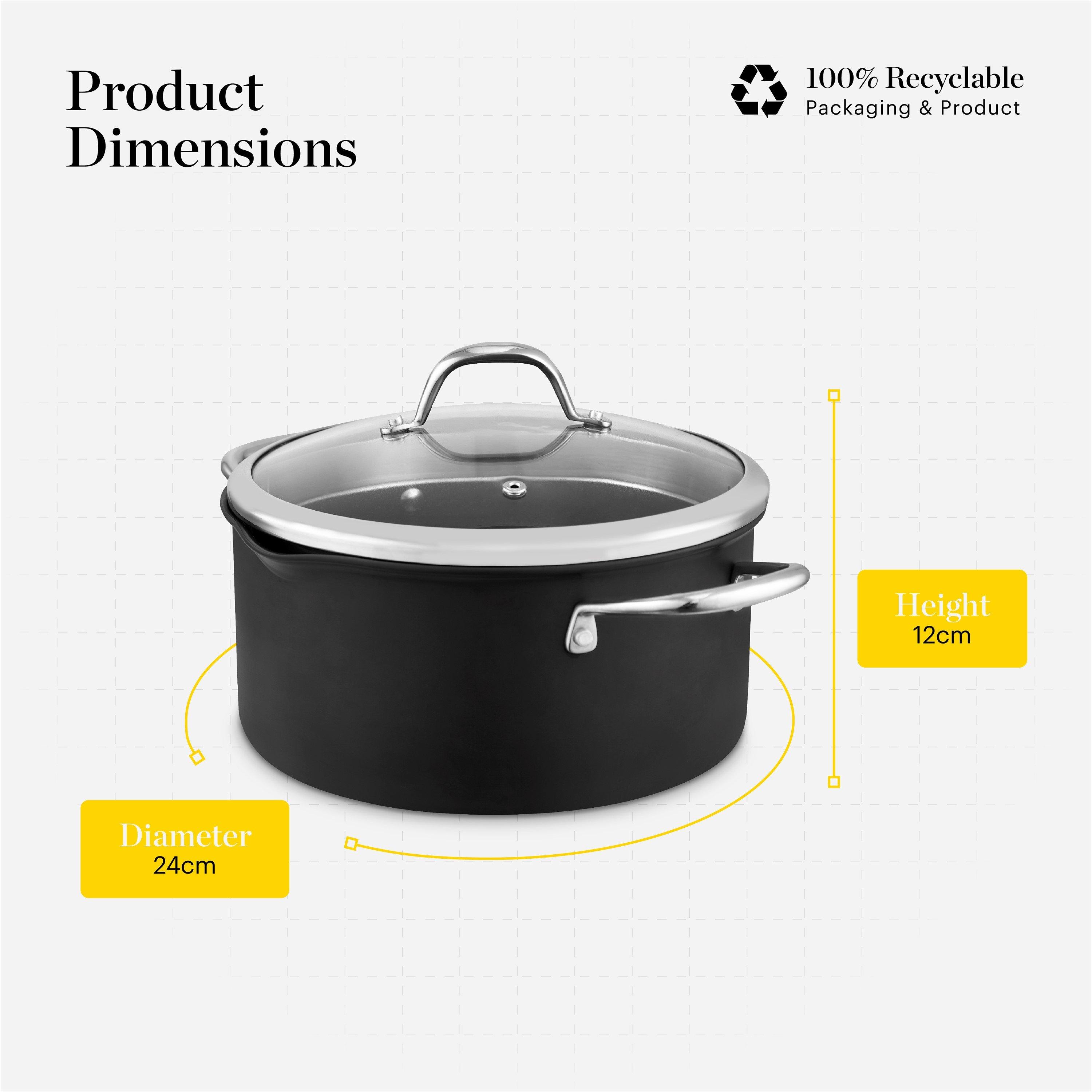 Grey - Good Food - Hard Anodized 24cm Casserole with Lid - 6