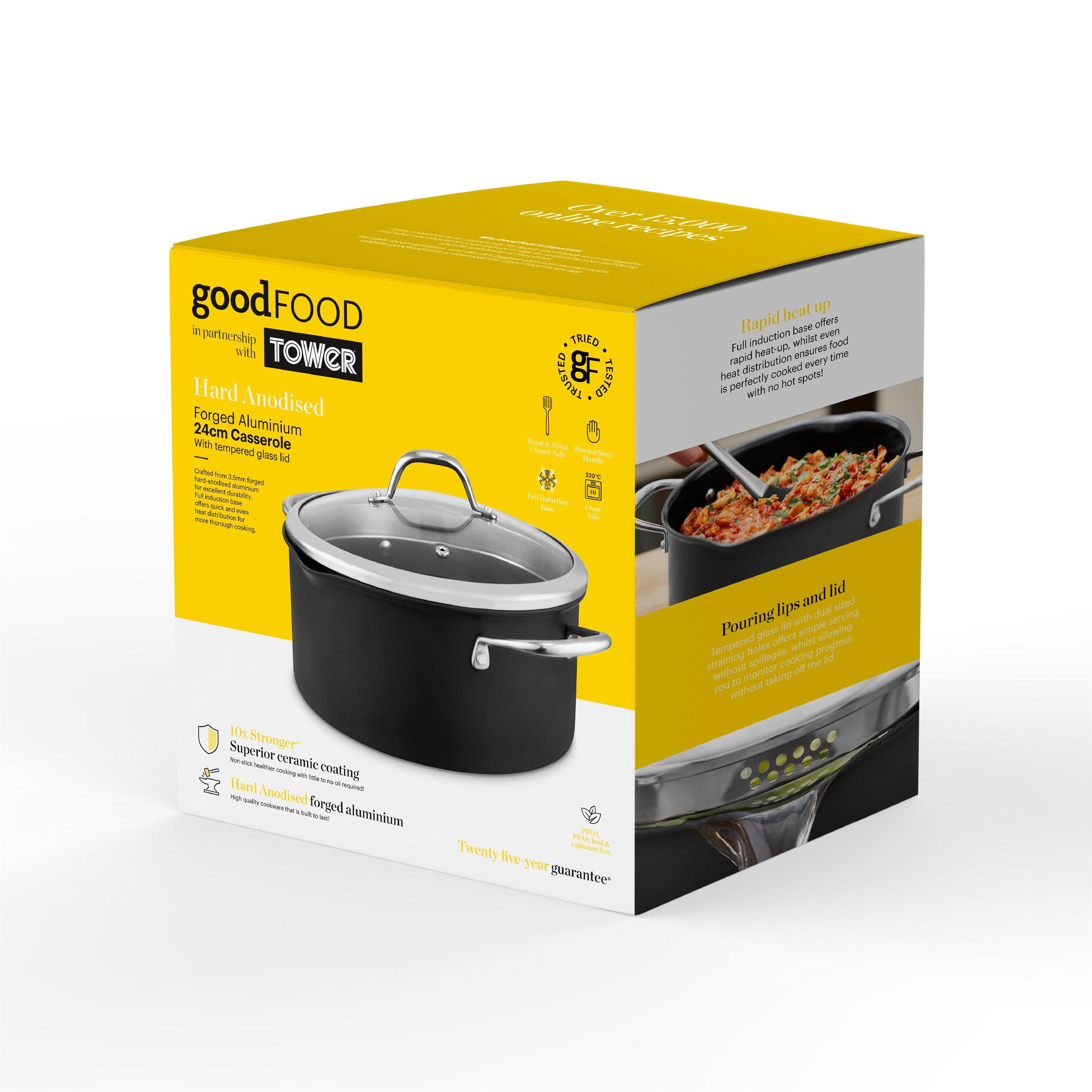 Grey - Good Food - Hard Anodized 24cm Casserole with Lid - 10