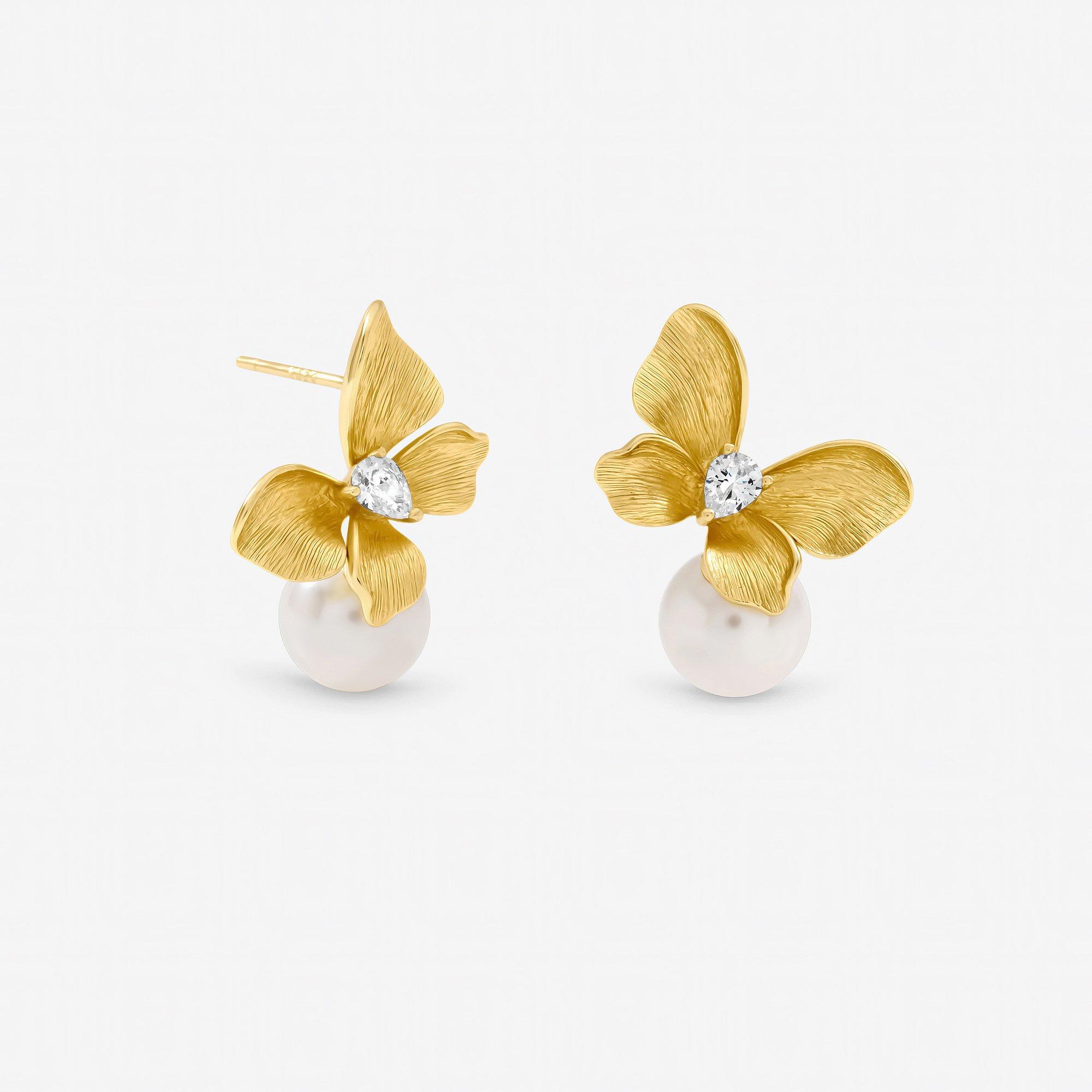 Gold - Jon Richard - Gold Plated Butterfly and Pearl Drop Earrings - 1