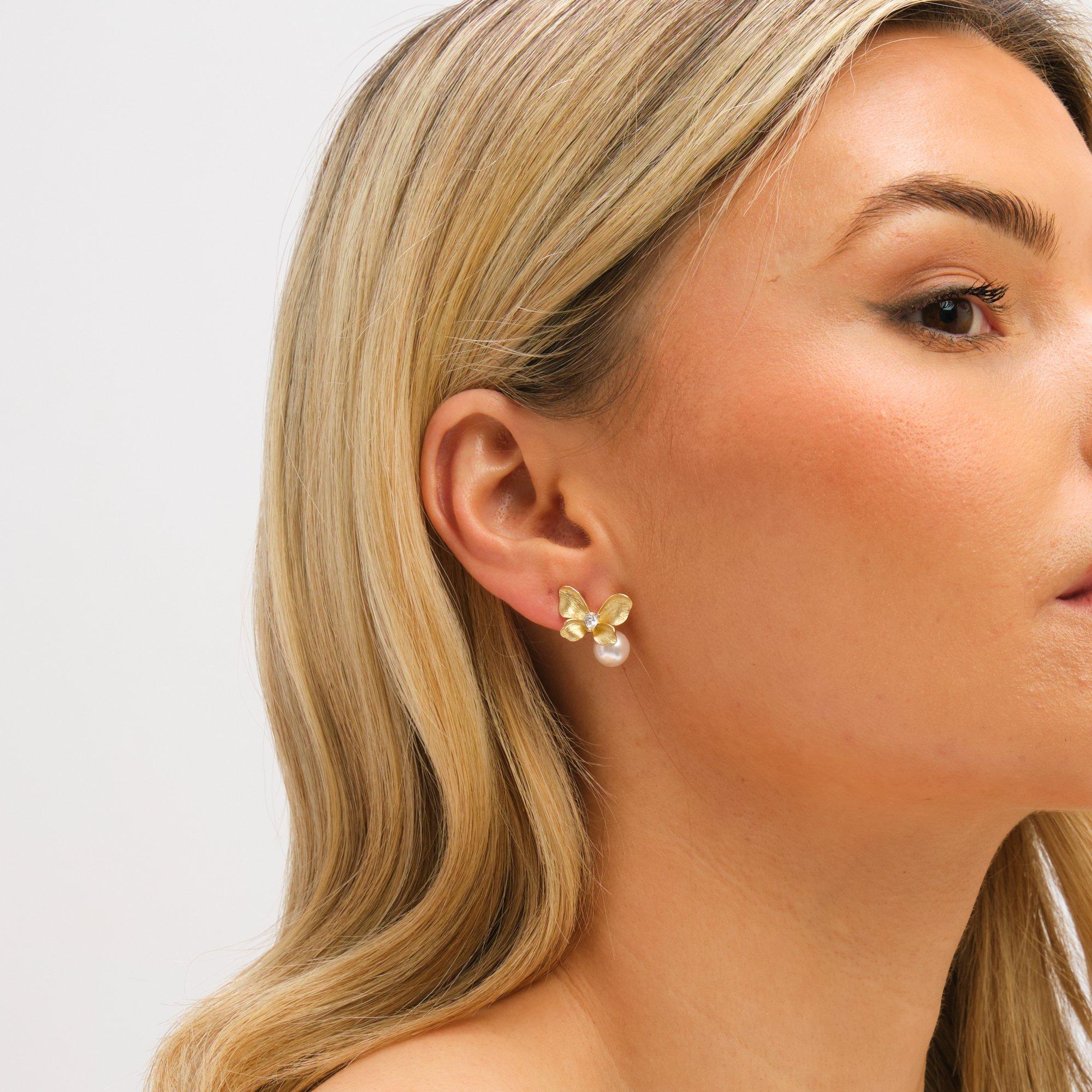 Gold - Jon Richard - Gold Plated Butterfly and Pearl Drop Earrings - 3