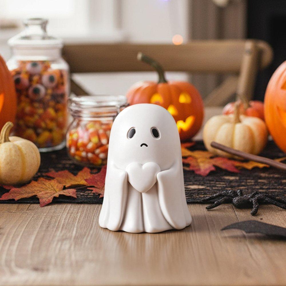 White - LIFE IDEAS - Halloween Ghost Holding Heart Statue Ornament - 1