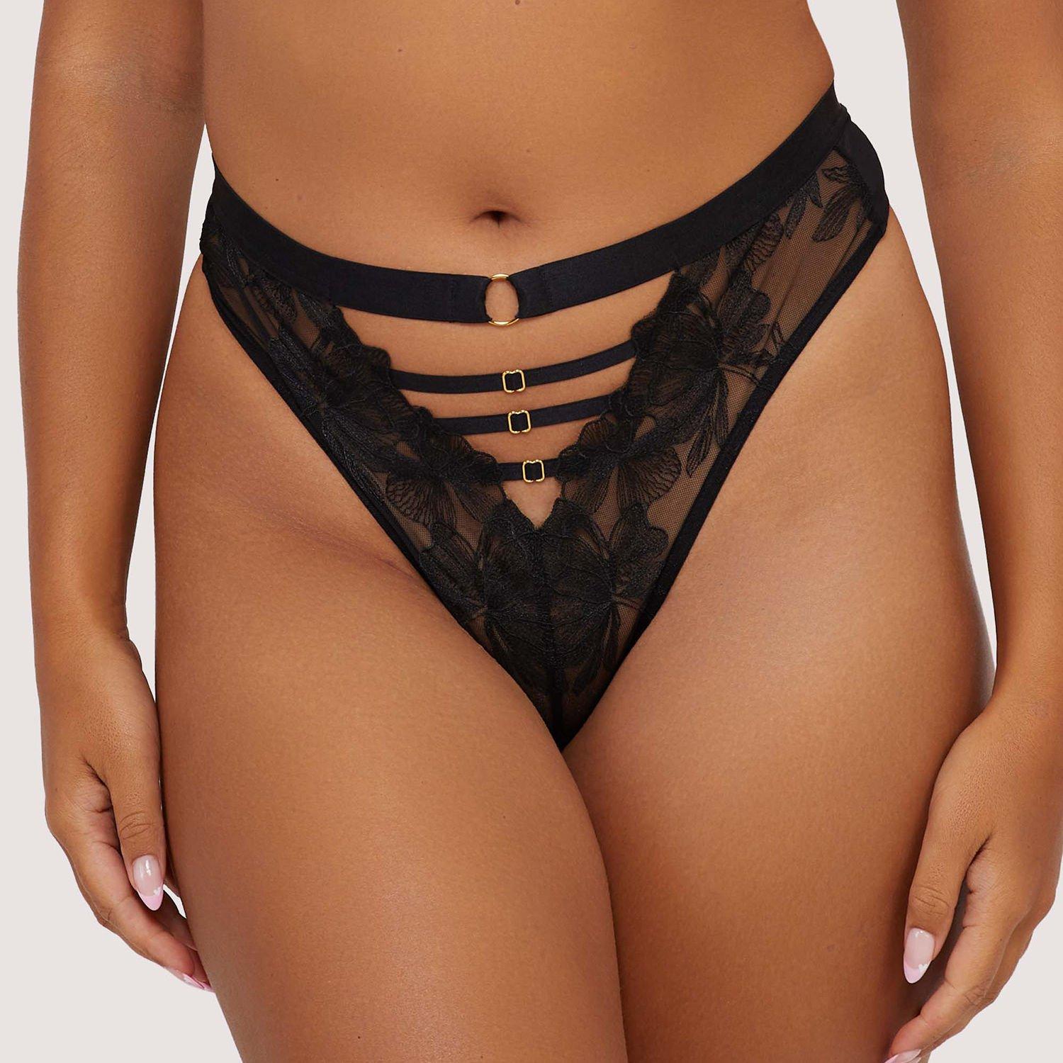 Black - Playful Promises - Eleanor Black Strappy Embroidery High Waist Thong - 1