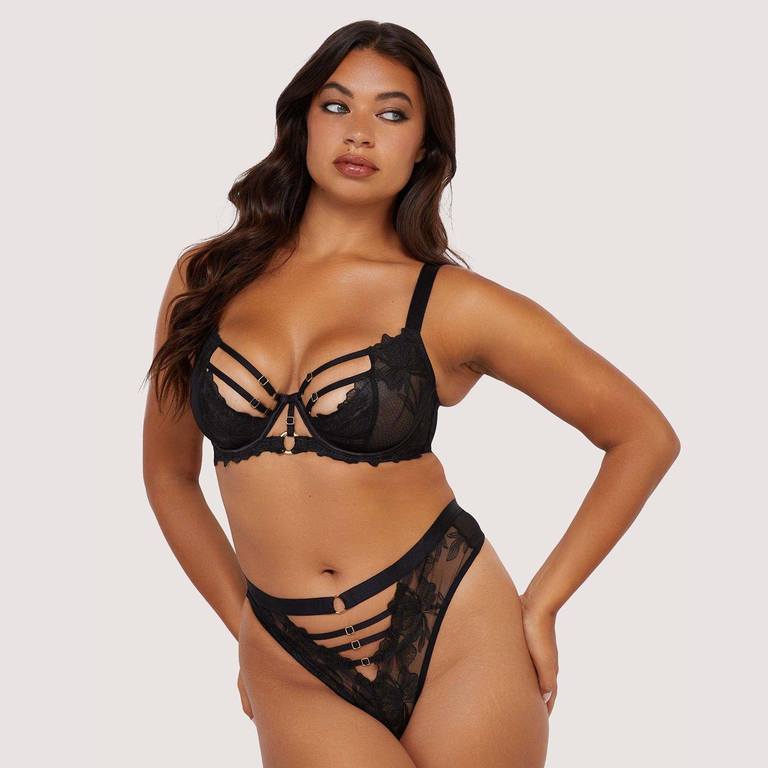 Black - Playful Promises - Eleanor Black Strappy Embroidery High Waist Thong - 3