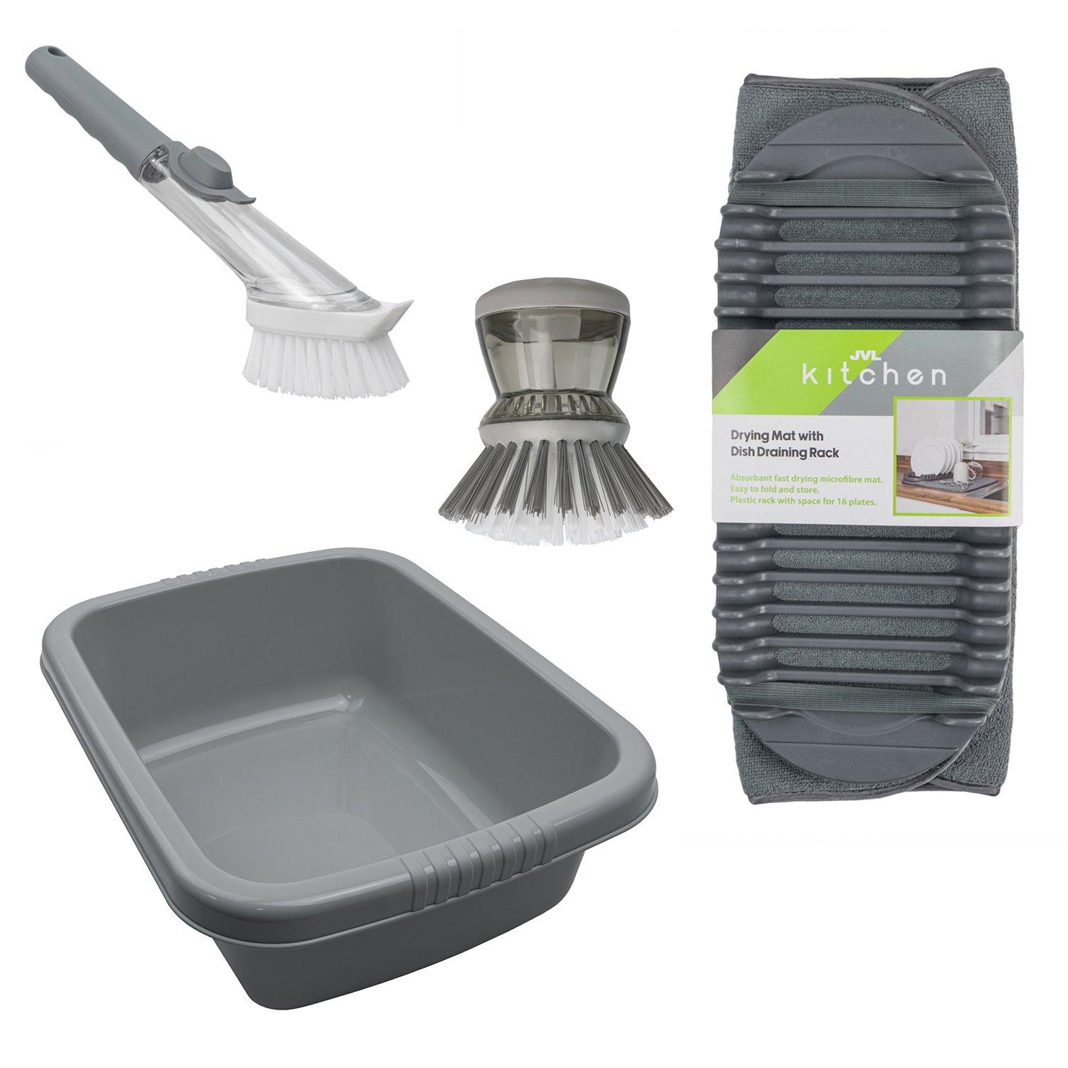 Grey - JVL - JVL Washing Up Bowl Sesha Dish Drying Mat with Ra - 1