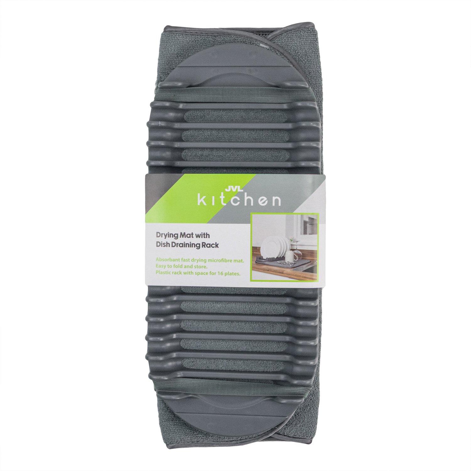 Grey - JVL - JVL Washing Up Bowl Sesha Dish Drying Mat with Ra - 9
