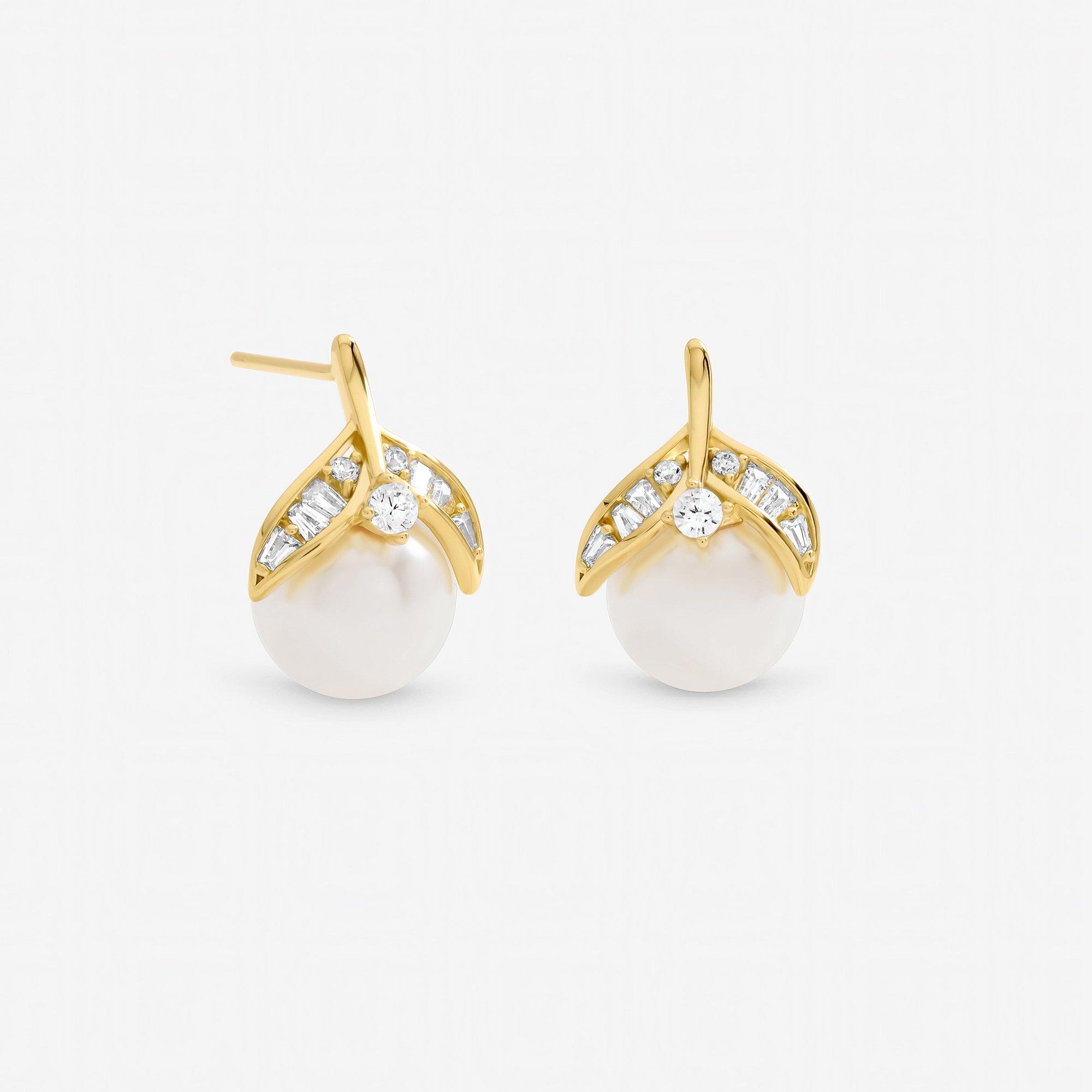 Gold - Jon Richard - Gold Plated Crystal and Pearl Leaf Stud Earrings - 1