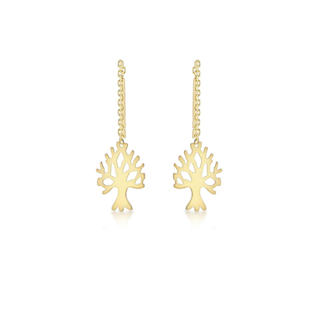 Yellow Gold - Be You - 9ct Gold 'Tree of Life' Pull-Through Earrings - 3