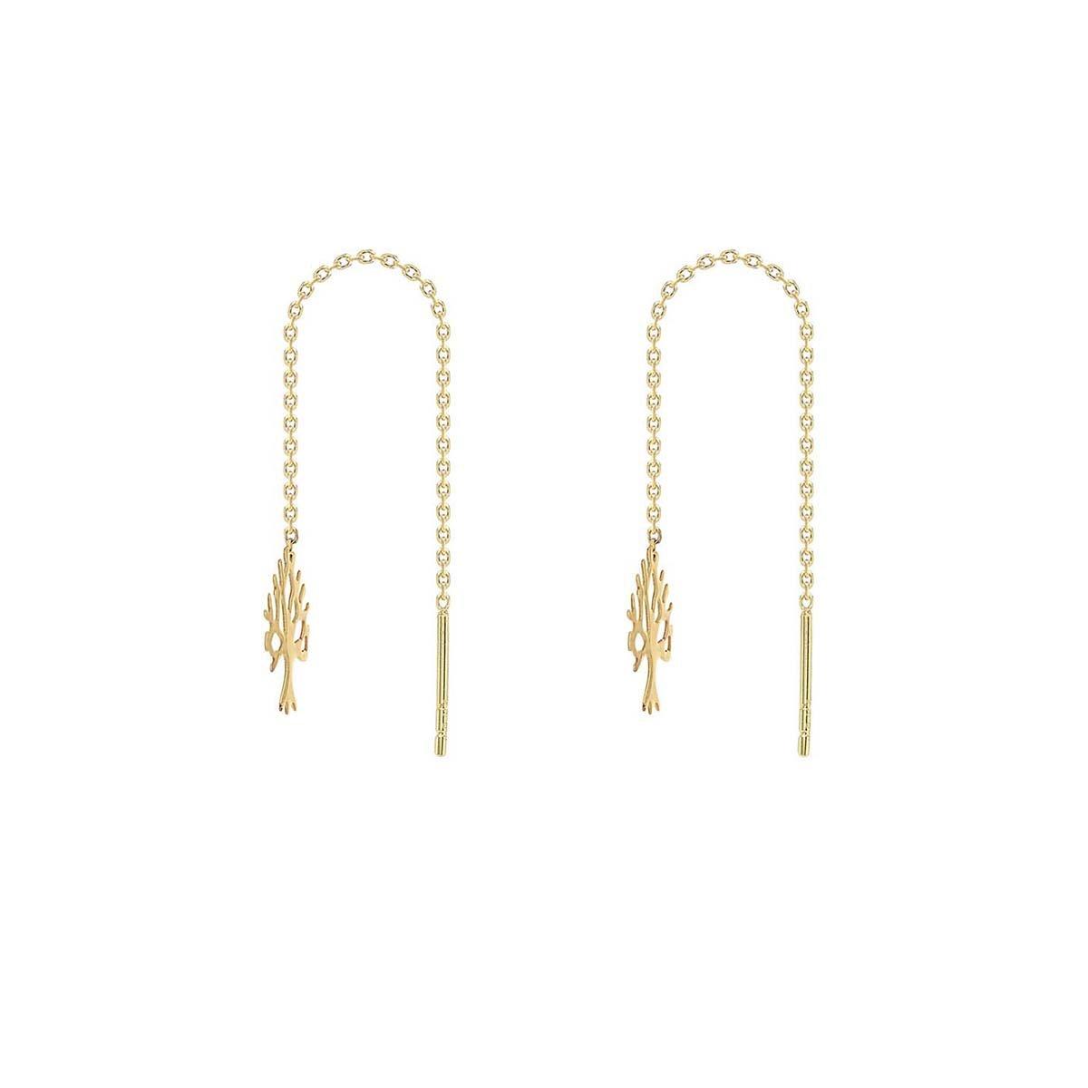 Yellow Gold - Be You - 9ct Gold 'Tree of Life' Pull-Through Earrings - 5