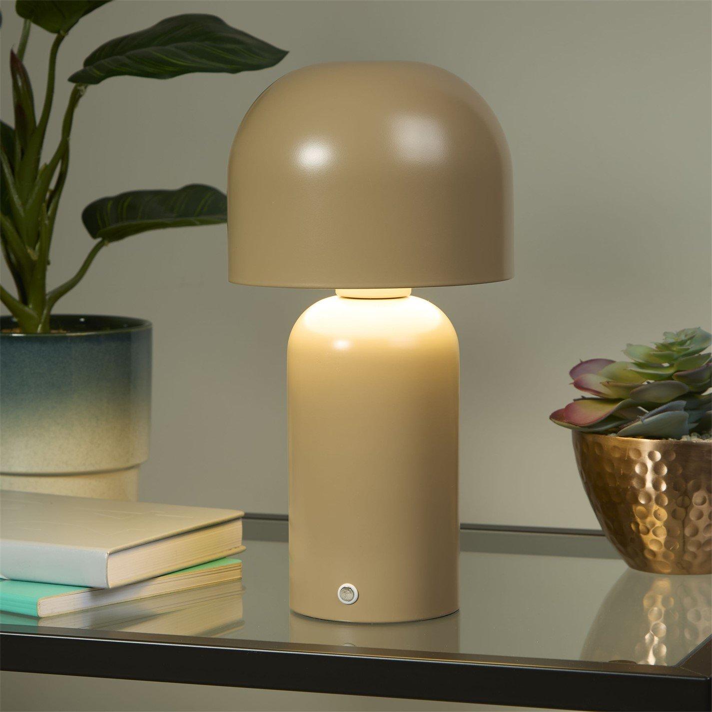 Lighting Collection Rechargeable Taupe LED Mushroom Table Lamp
