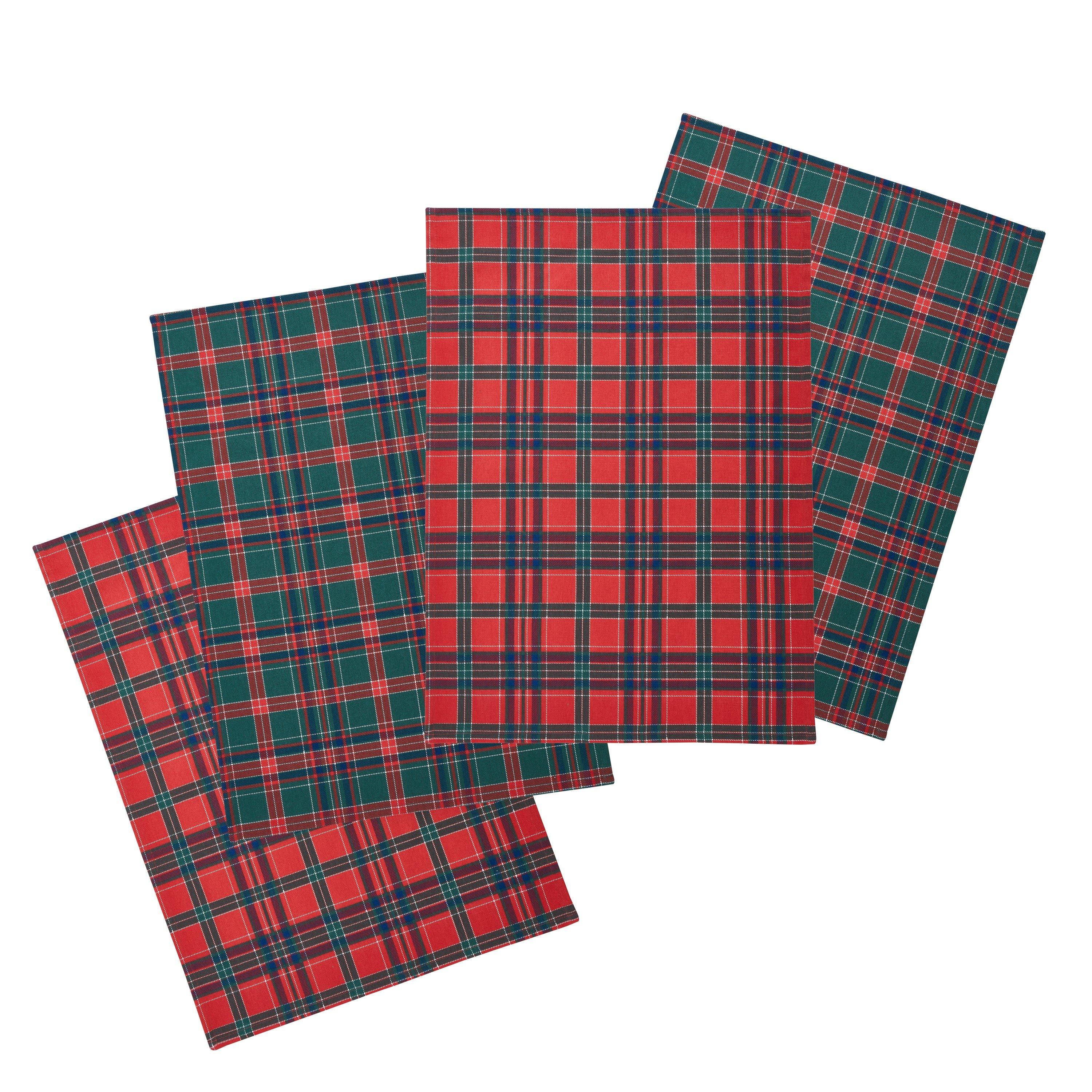 Red / Green - Catherine Lansfield - Christmas Tartan Check Kitchen Tea Towel Pack of 4 - 3
