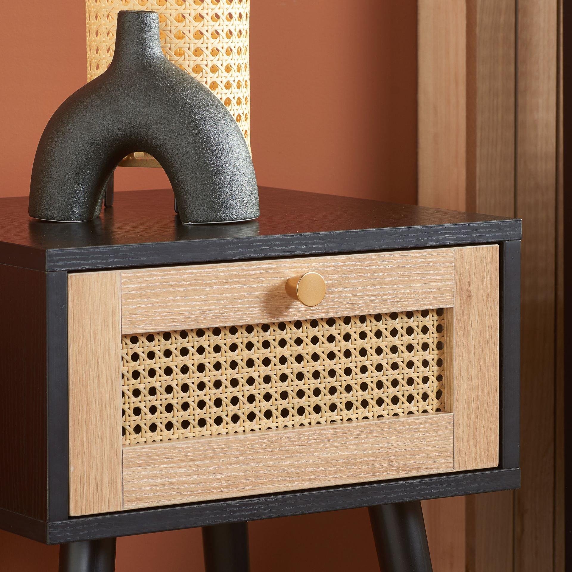 Black - Birlea - Croxley 1 Drawer Rattan Bedside - 3