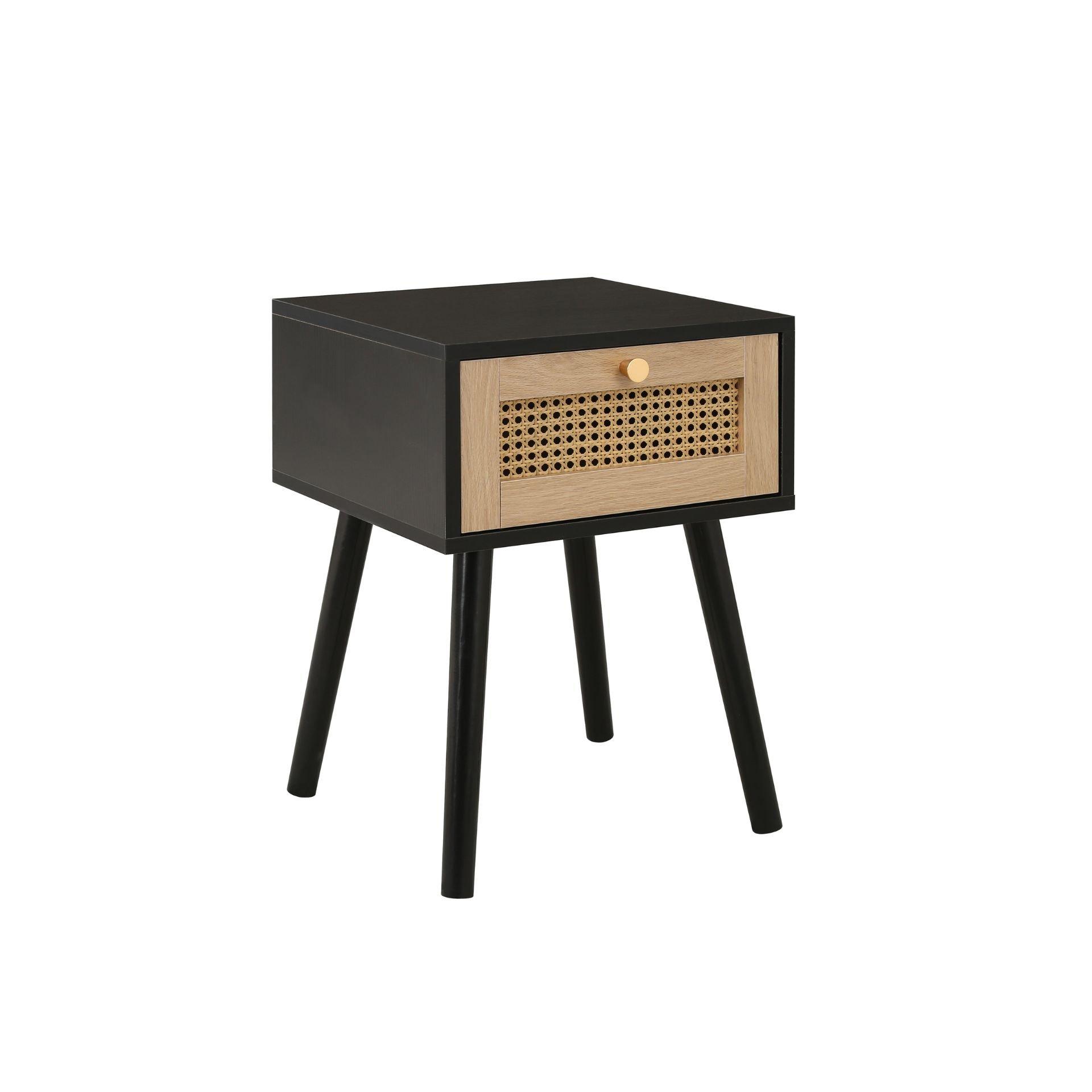 Black - Birlea - Croxley 1 Drawer Rattan Bedside - 5