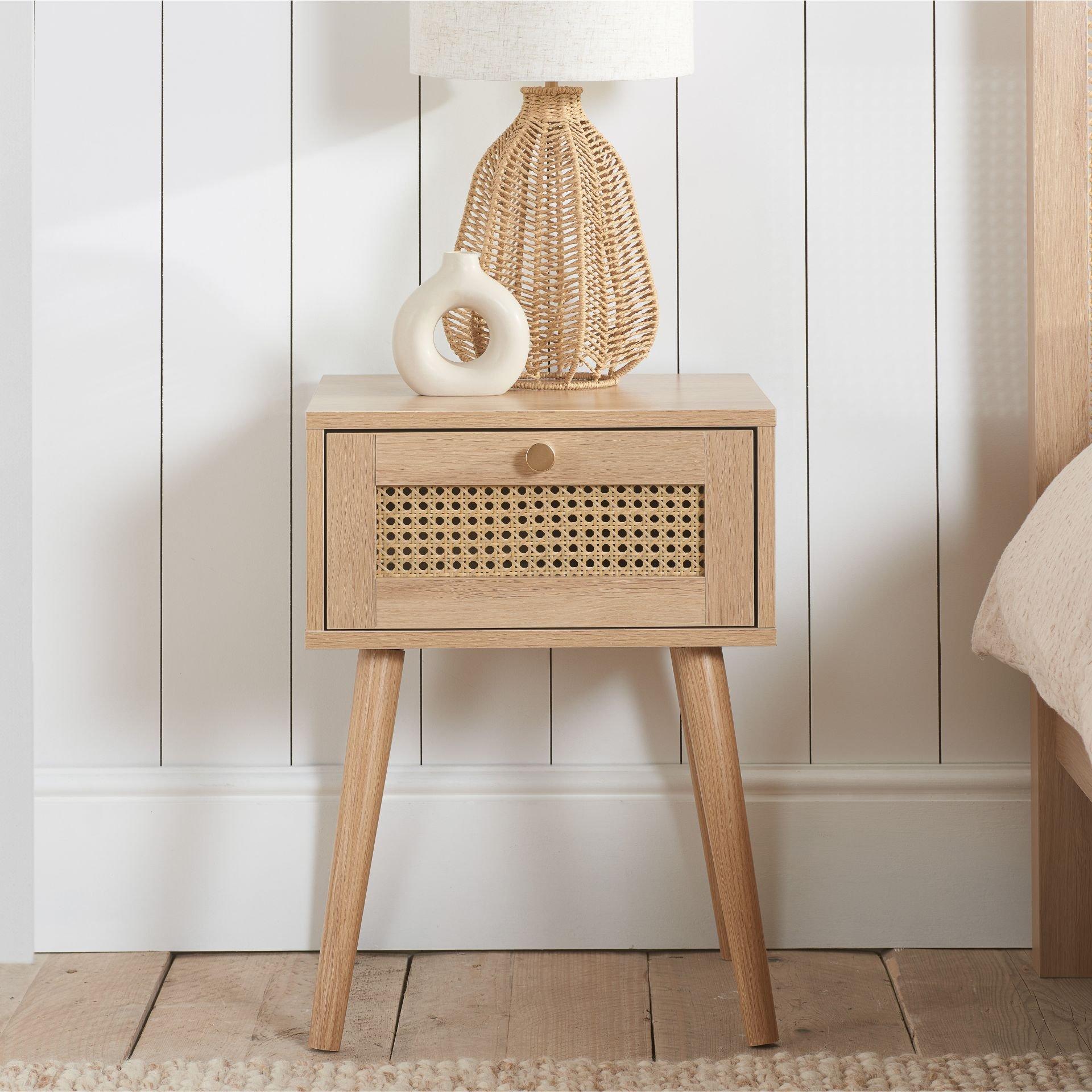Birlea  Croxley 1 Drawer Rattan Bedside - Nude