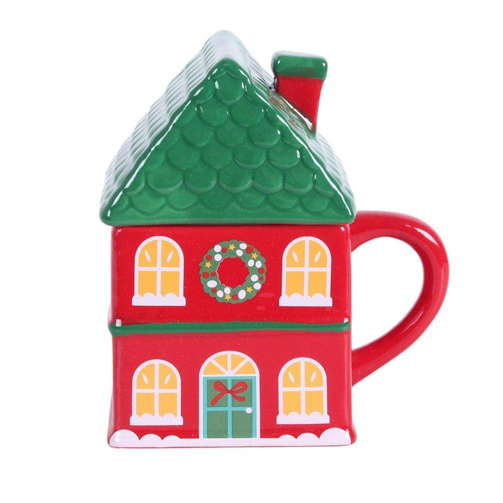 White - Something Different - Red Christmas House Lidded Mug - 2