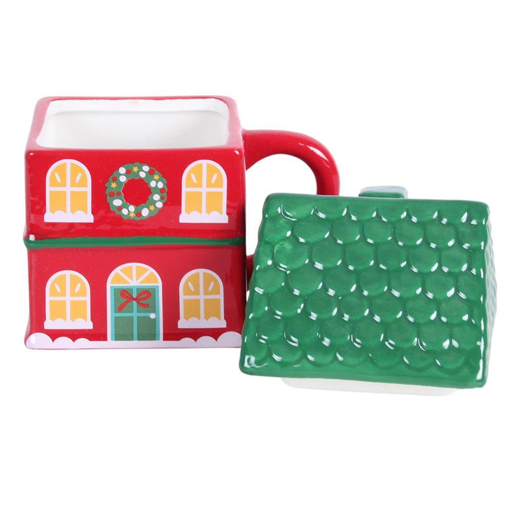White - Something Different - Red Christmas House Lidded Mug - 3
