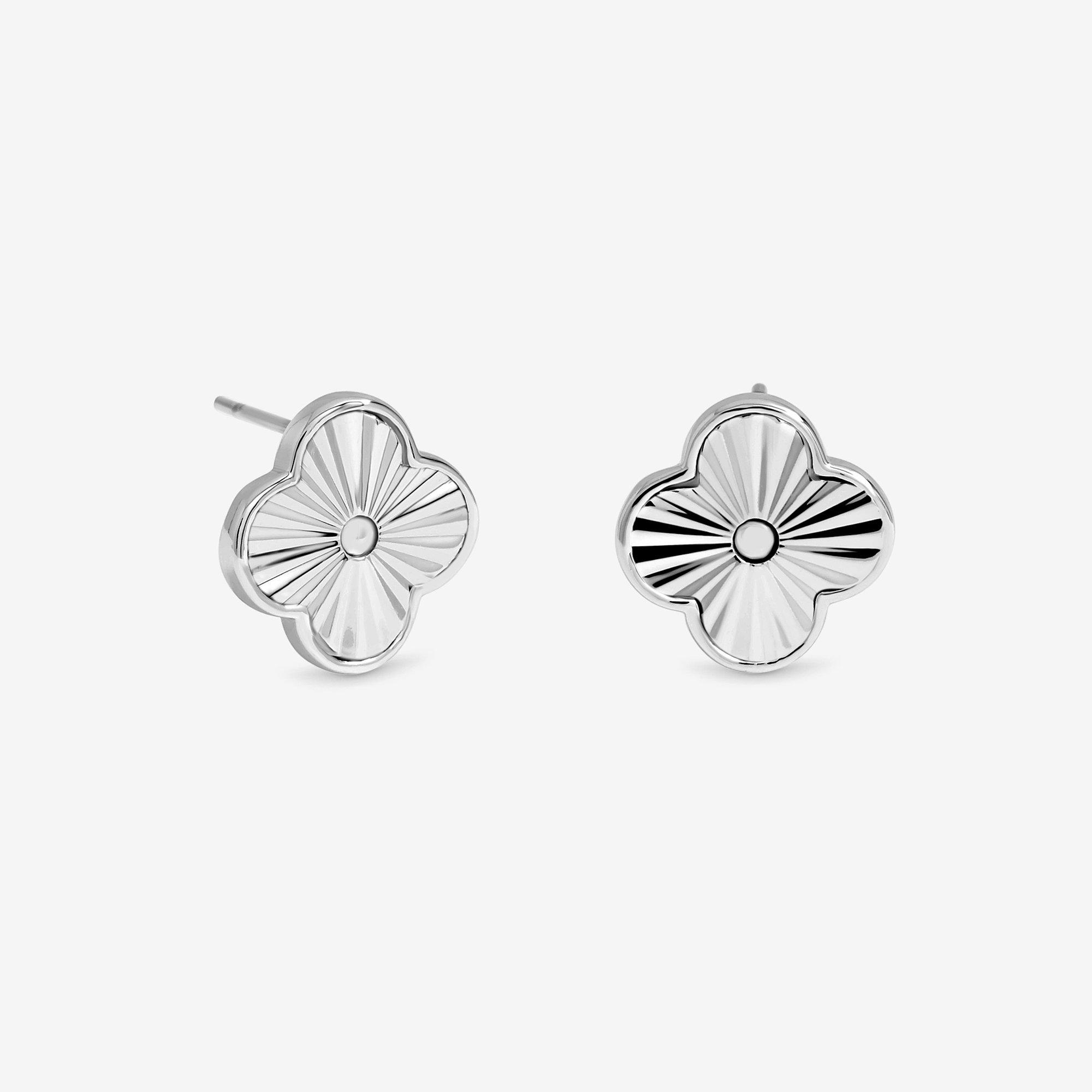 Silver - Jon Richard - Silver Plated Diamond Cut Clover Earrings - 1