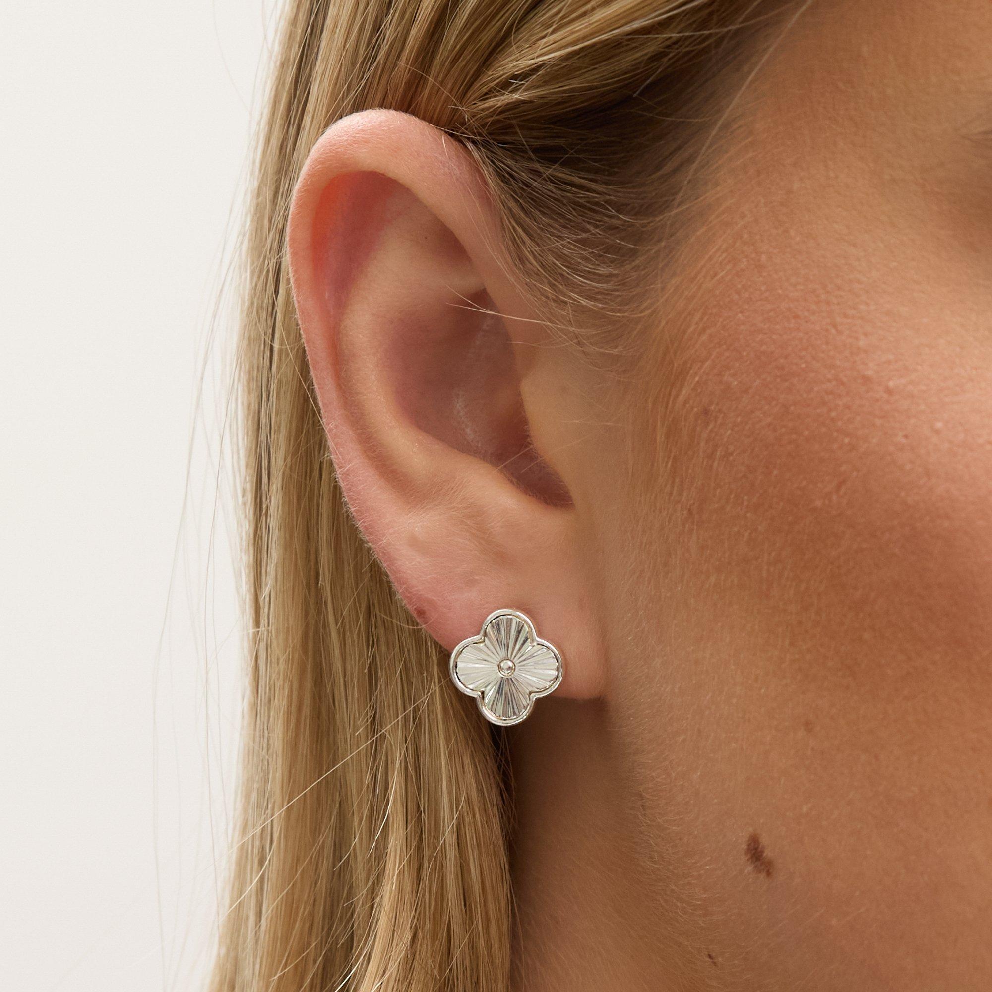 Silver - Jon Richard - Silver Plated Diamond Cut Clover Earrings - 2